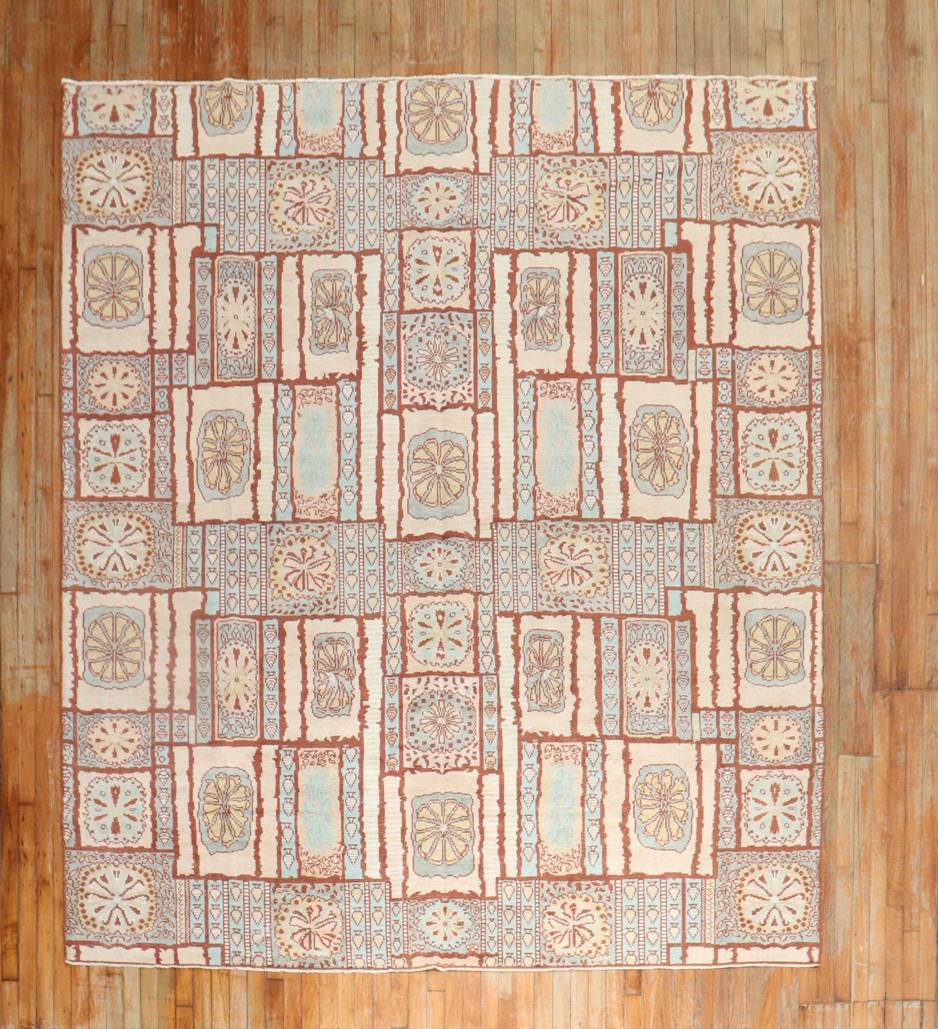 Unusual North African small room size whimsical carpet influenced by European Decor from the 1st quarter of the 20th century. Purchased from a private European collector who had in his collection for the past half century.

Measures: 8'1'' x