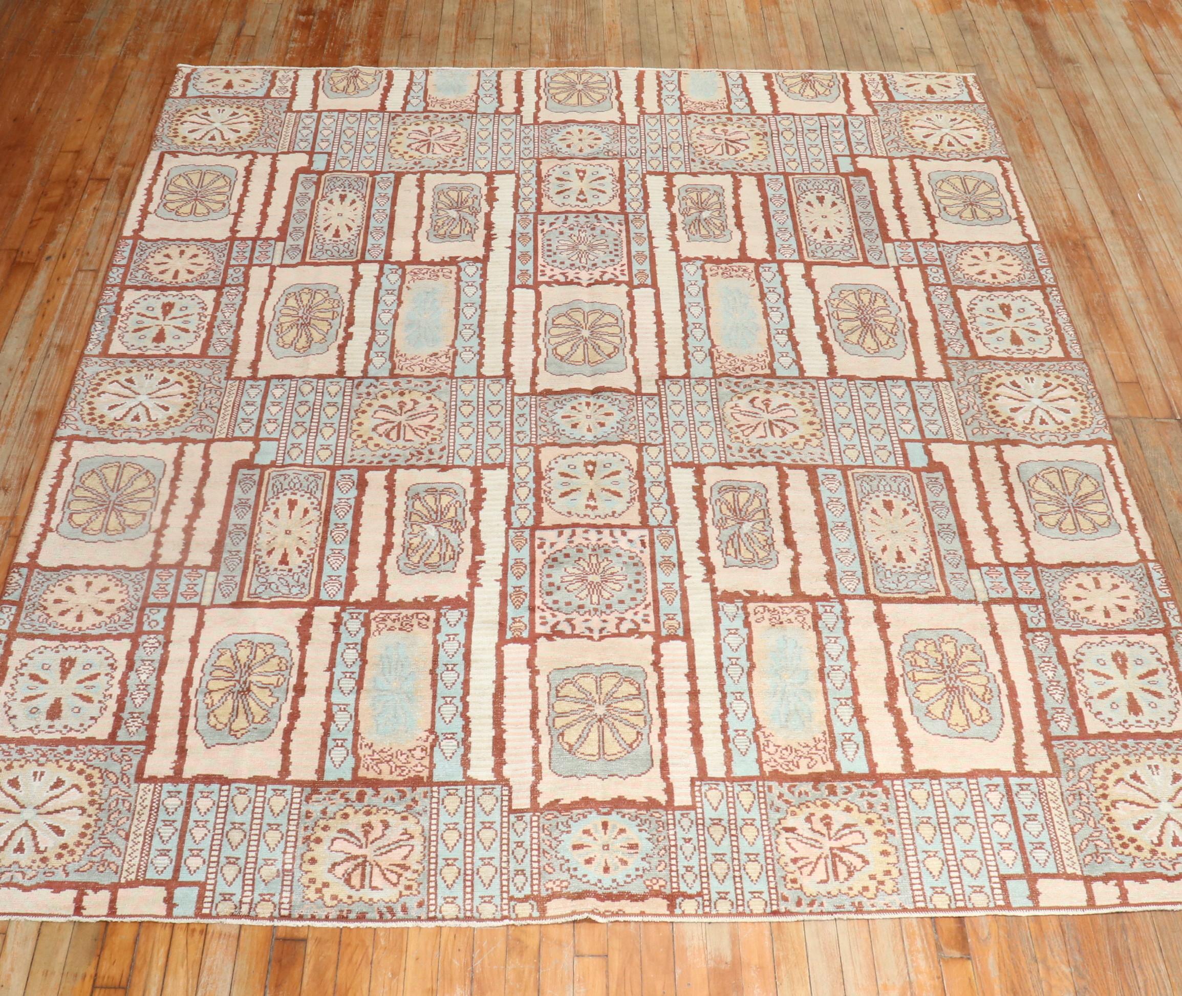 Mid-Century Modern Zabihi Collection North African European Influenced Deco Carpet For Sale