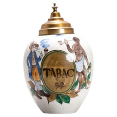 European Delft Polychrome Tobacco Jar “TABAC” Merchant, 20th Century