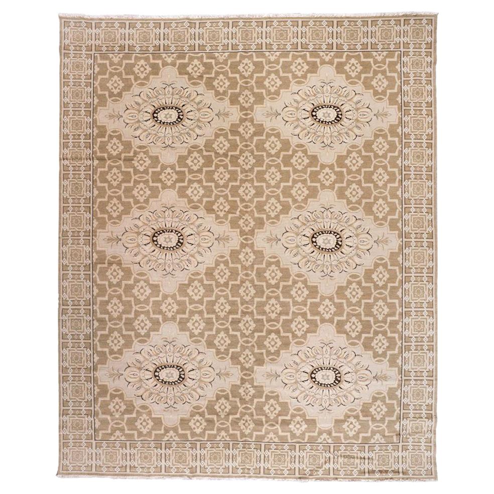 European Design Area Rug in Tan and Beige For Sale