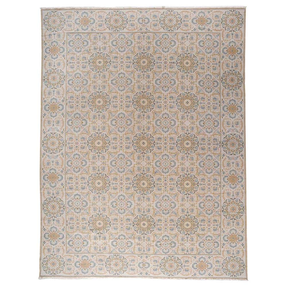 European Design Area Rug with Blue and Gold For Sale at 1stDibs
