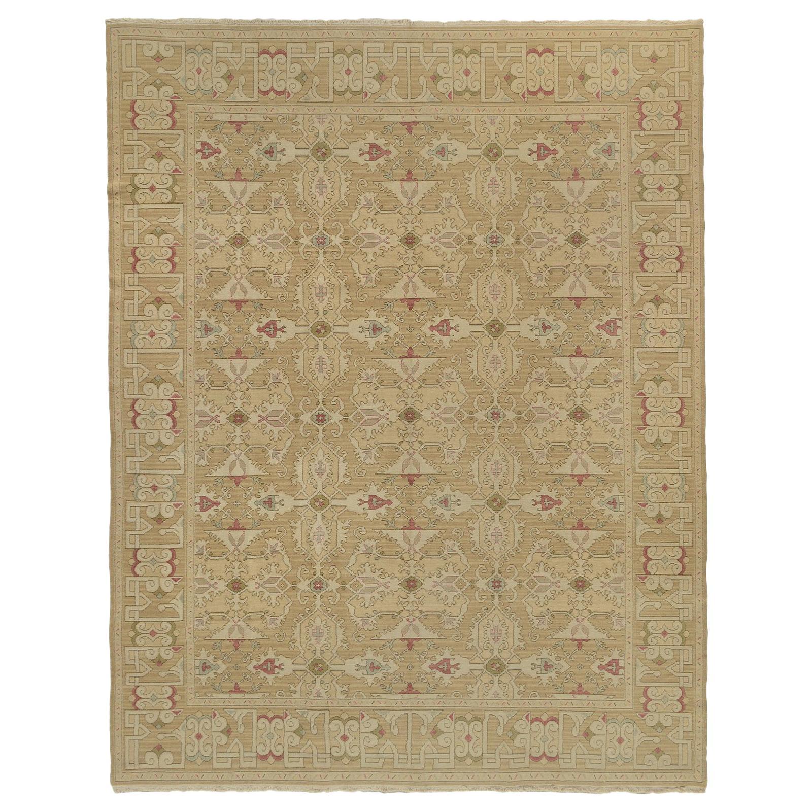 European Design Collection Tan Spanish Inspired Area Rug For Sale