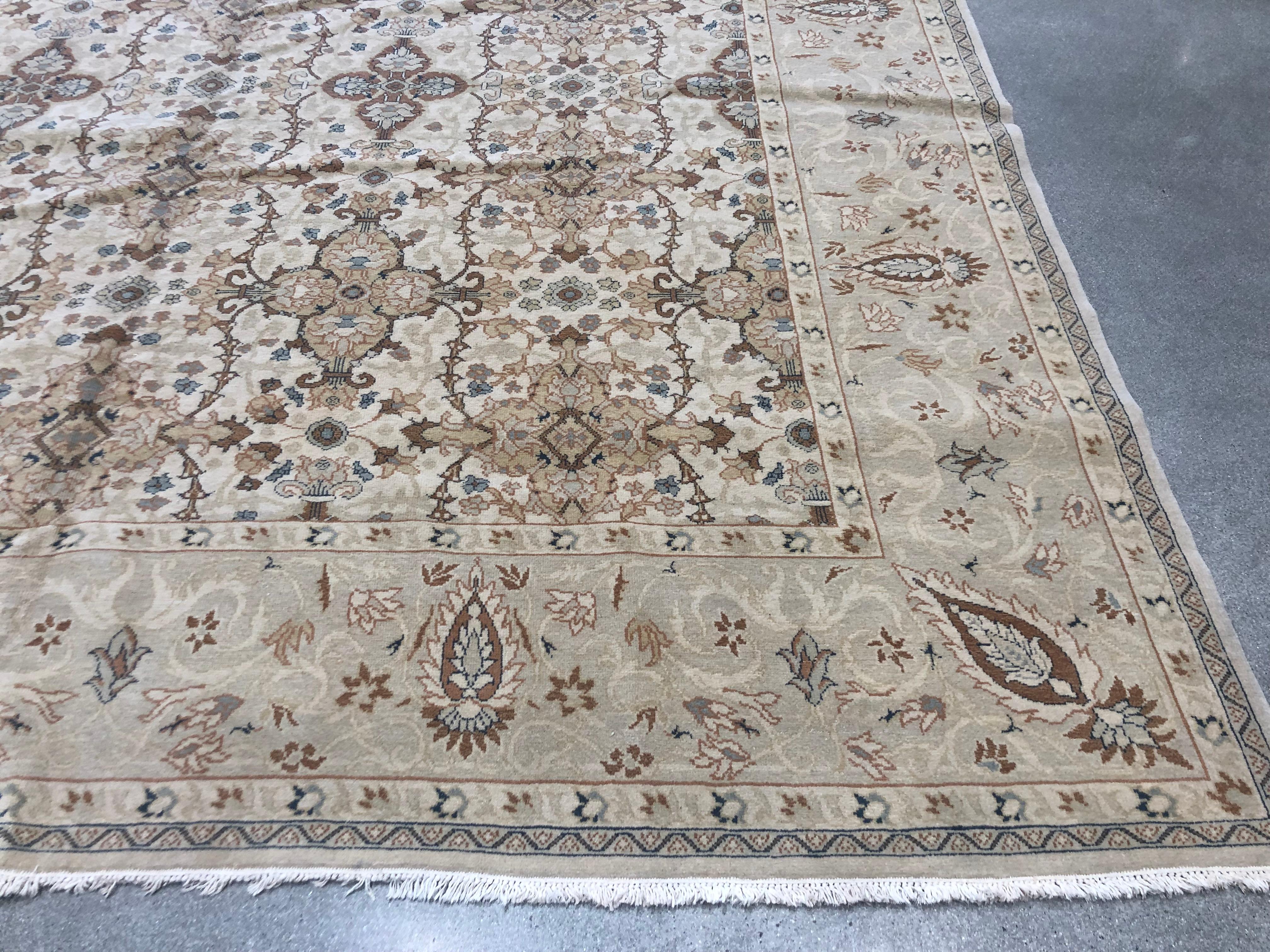 Romanian European Design Area Rug with Beige, Brown and Gold For Sale