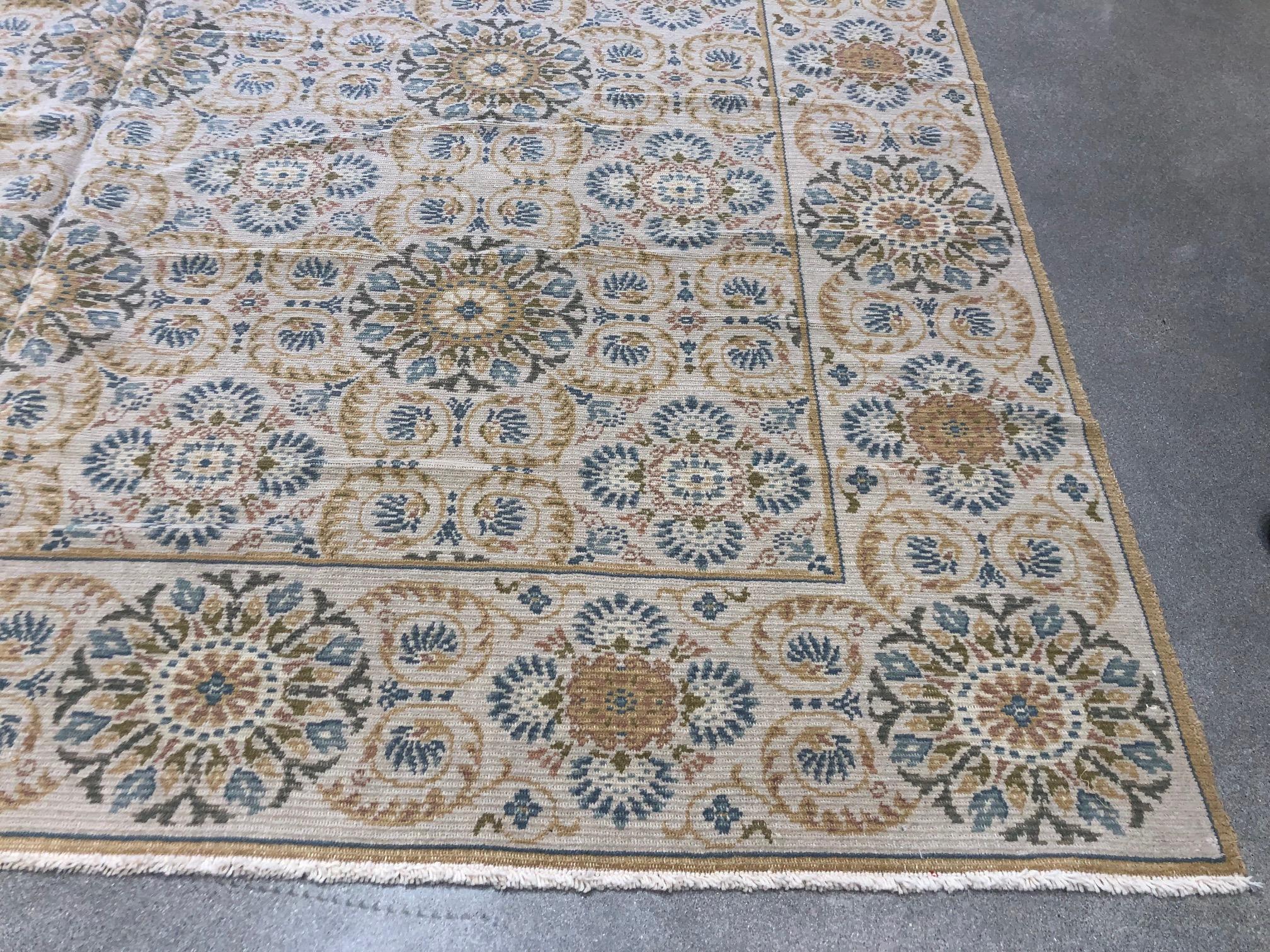 Romanian European Design Area Rug with Blue and Gold For Sale