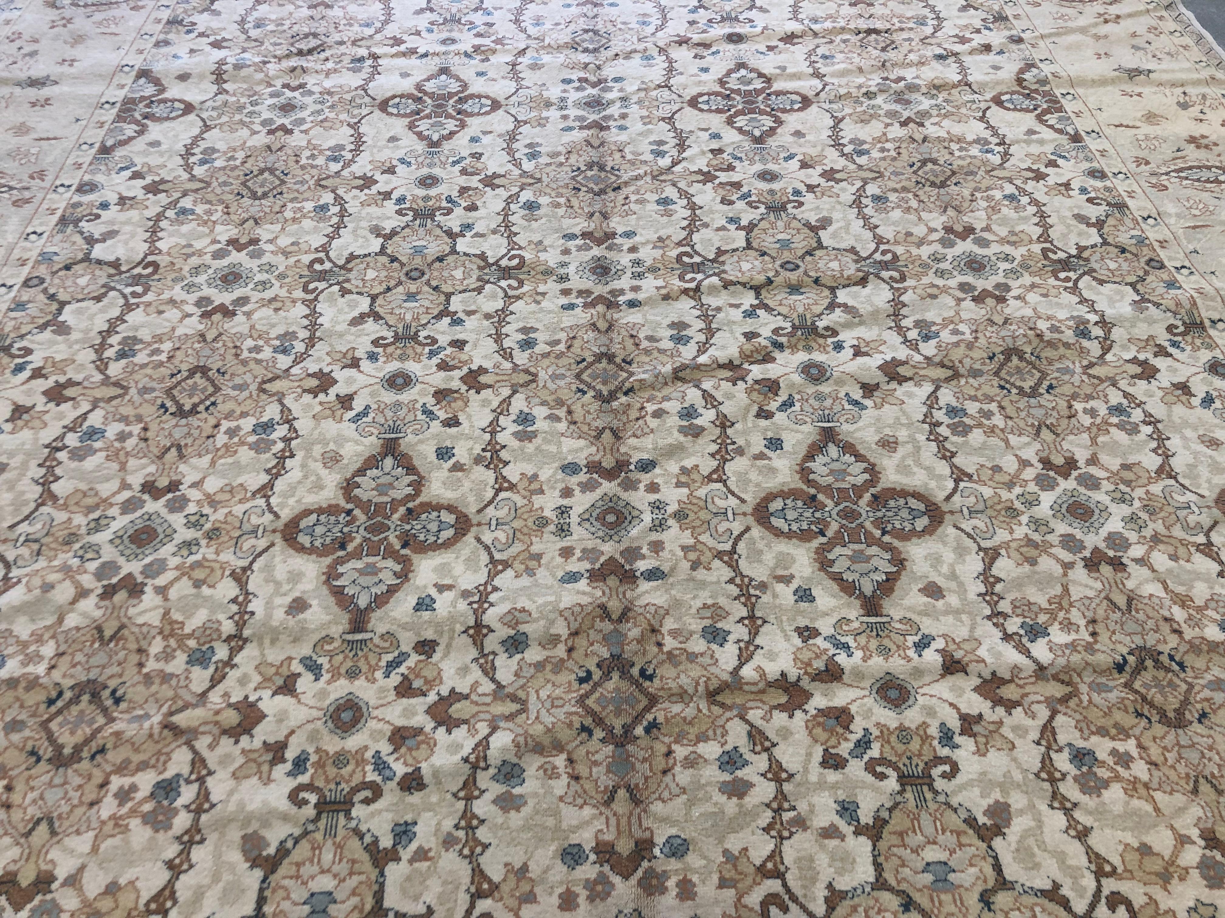 Hand-Knotted European Design Area Rug with Beige, Brown and Gold For Sale