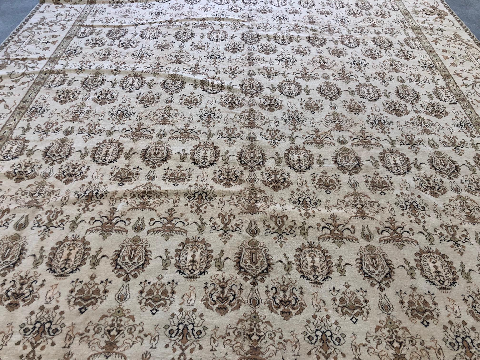 Hand-Knotted European Design Rug in Beige and Brown For Sale