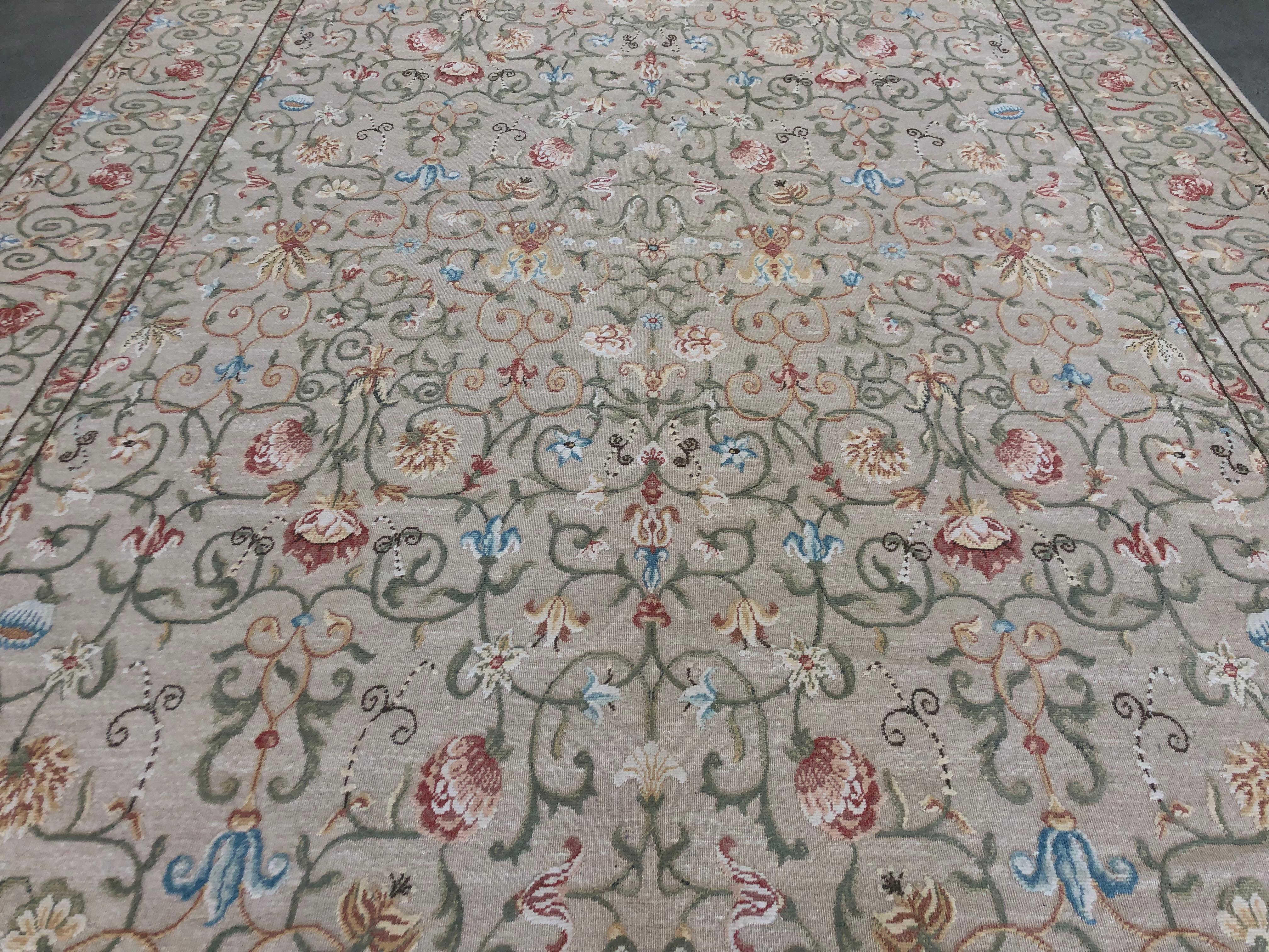 Hand-Knotted European Design Rug with Floral All-Over Design For Sale