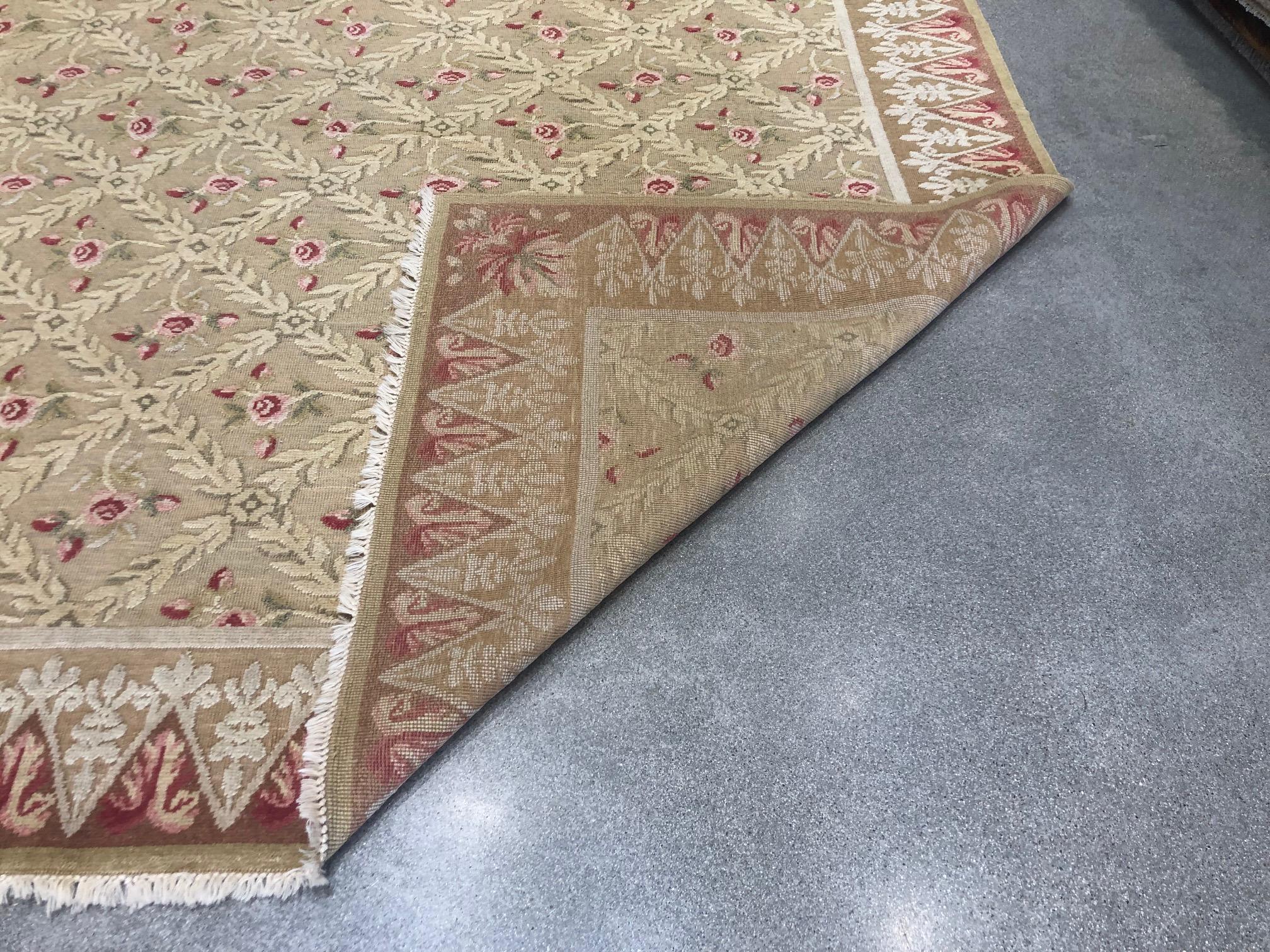 Hand-Knotted European Design Rug with Roses and Trellis For Sale