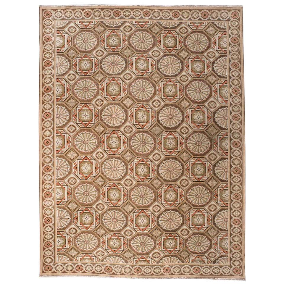 European Design Rug in Brown, Green and Yellow For Sale at 1stDibs