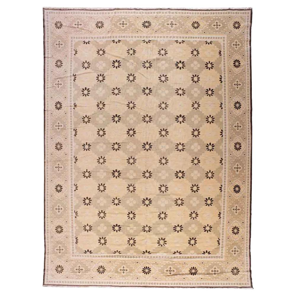 European Design Rug in Taupe and Gold For Sale