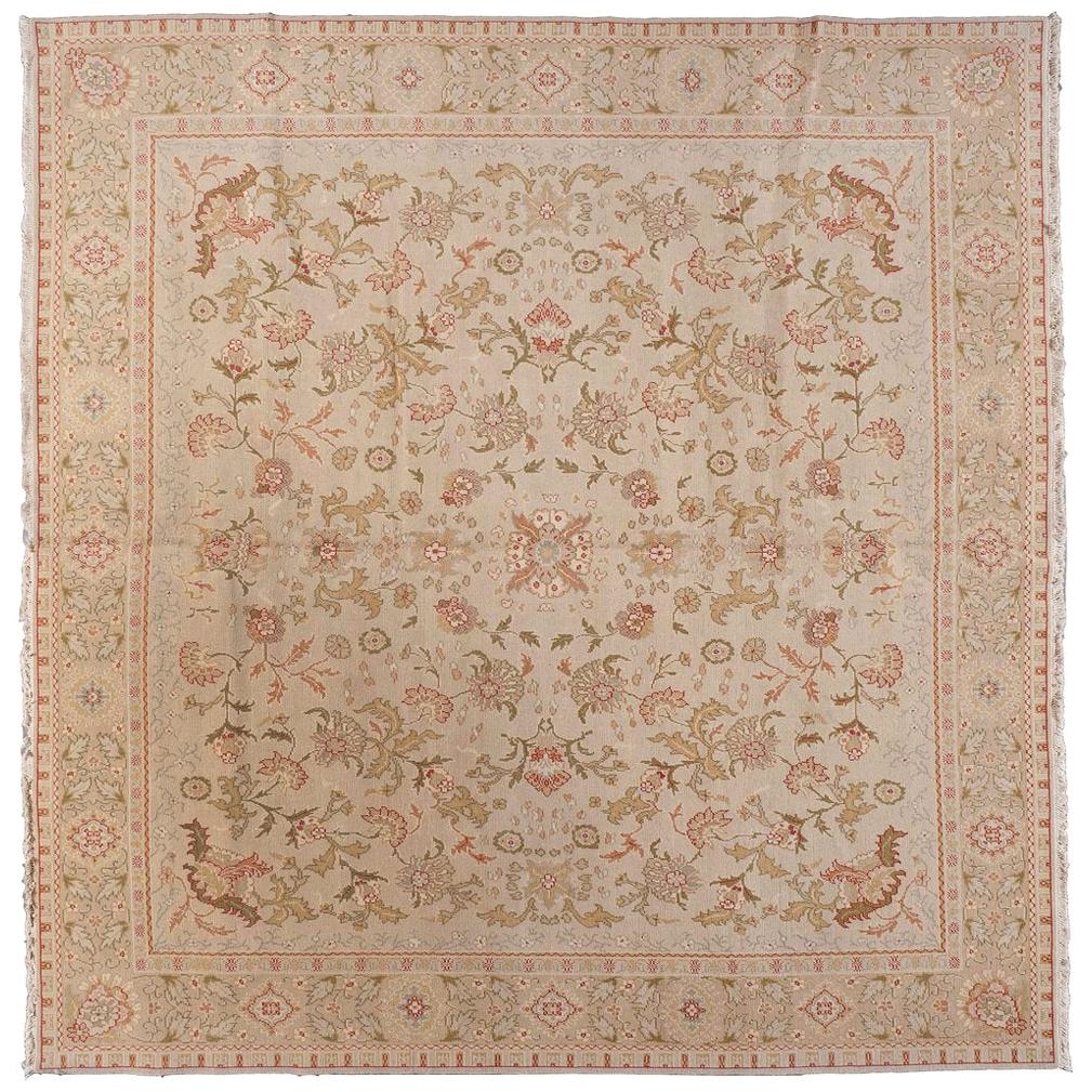 European Design Square Floral Area Rug For Sale