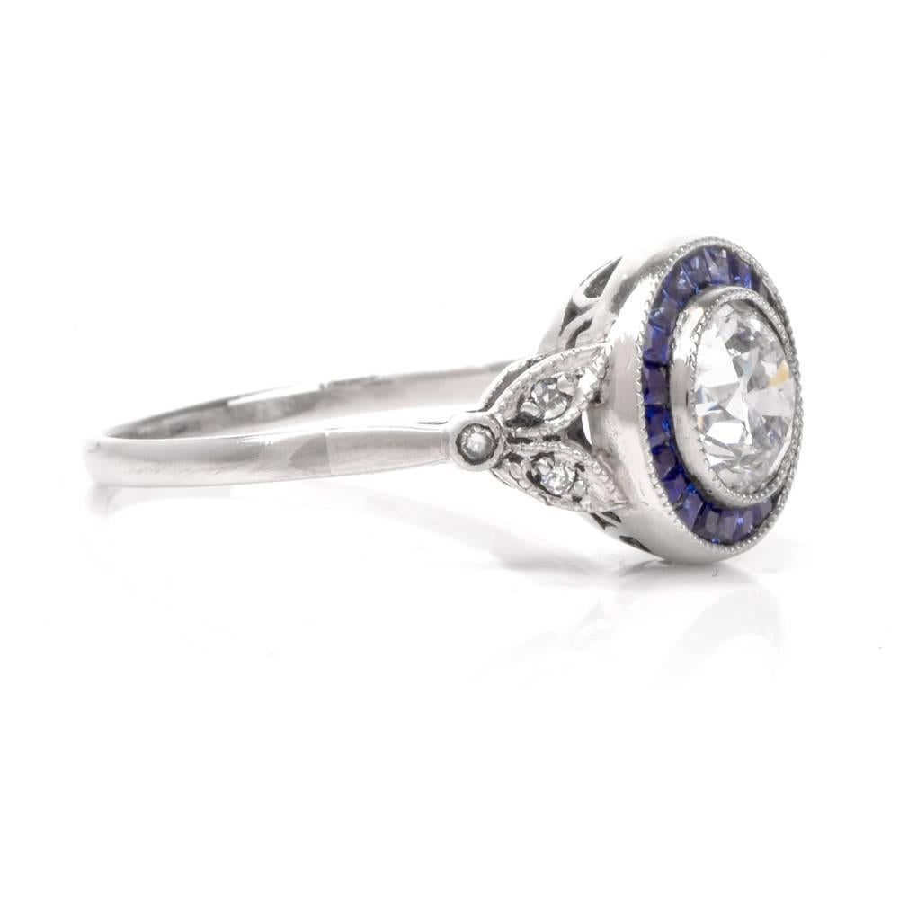 Women's European Diamond Sapphire Platinum Engagement Ring
