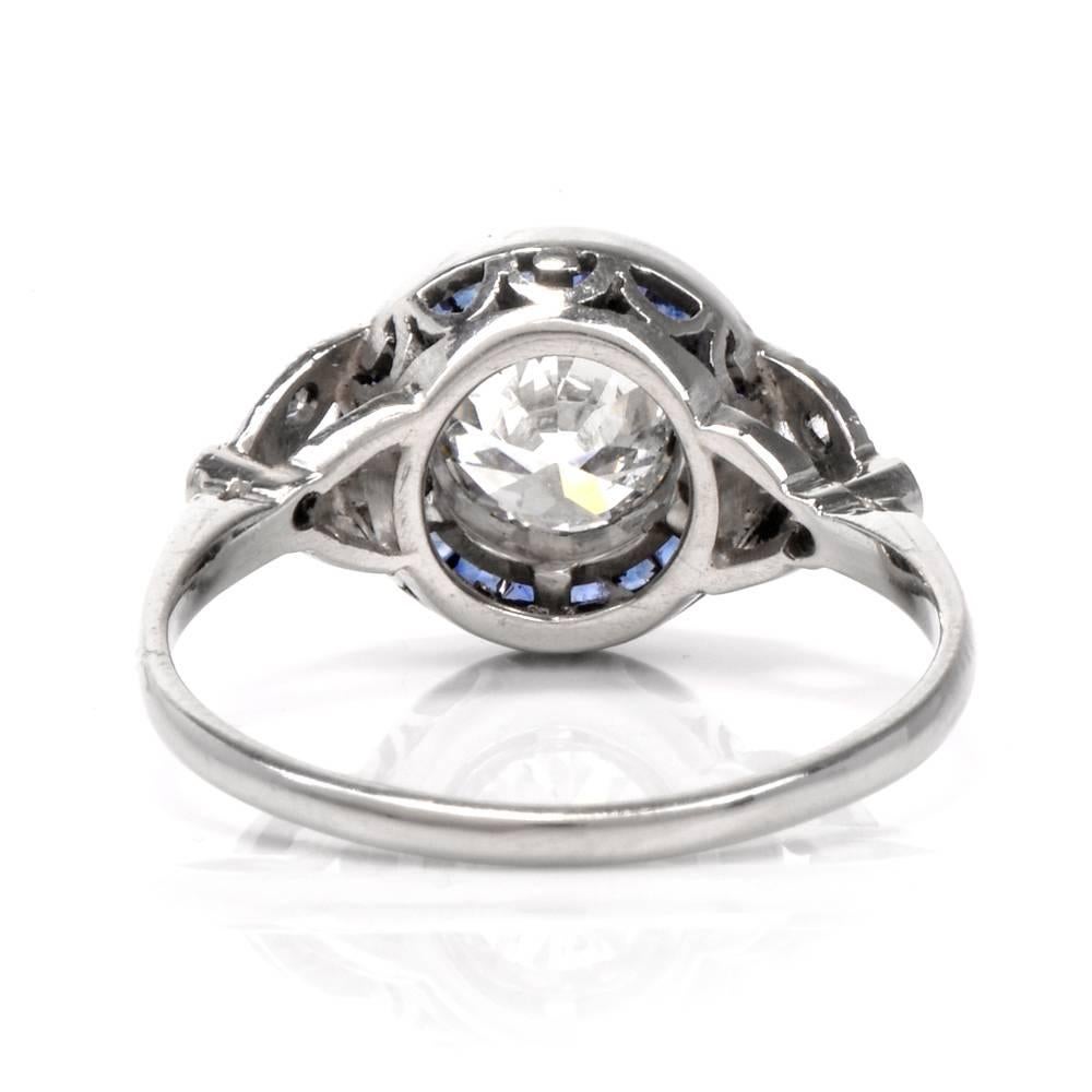 European Diamond Sapphire Platinum Engagement Ring 1