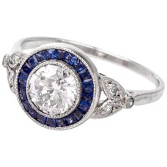 European Diamond Sapphire Platinum Engagement Ring Vintage European Diamond Sapphire Platinum Engagement Ring