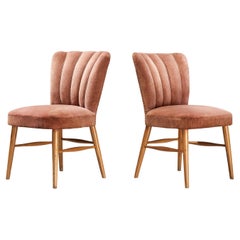 European Dining Chairs in Soft Pink Velvet Upholstery and Wood 