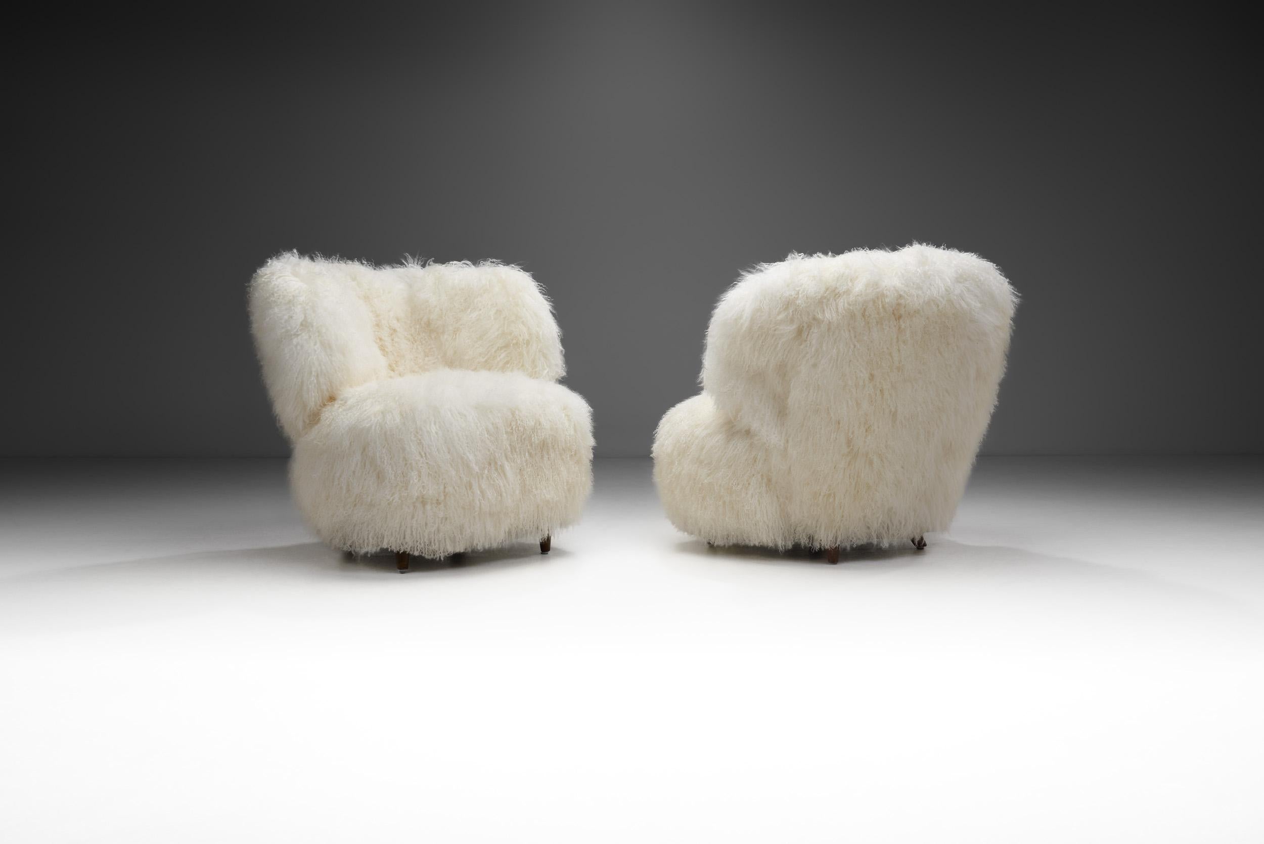 Mid-Century Modern European Easy Chairs in Lush Shearling, Europe 1950s For Sale