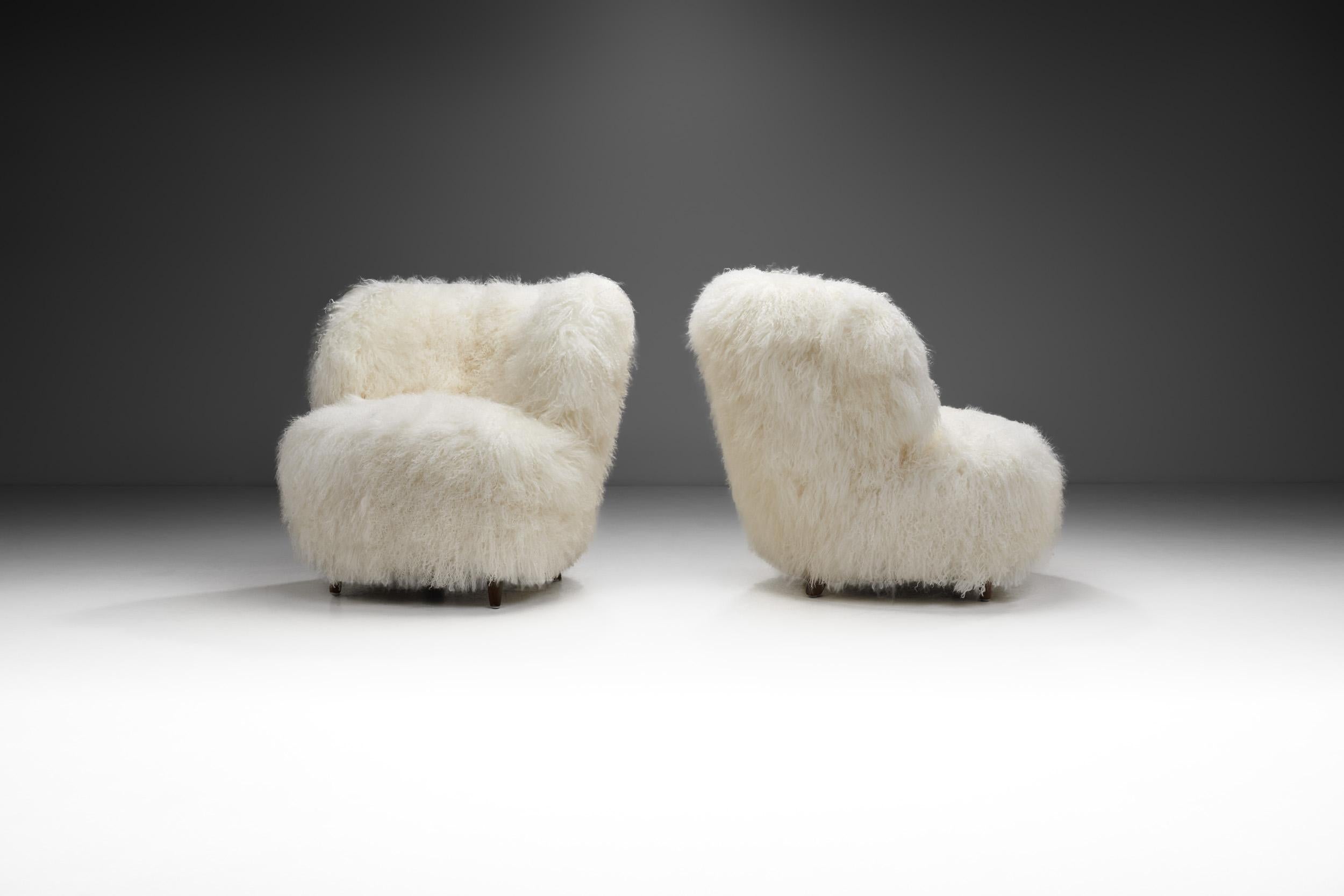 Mid-20th Century European Easy Chairs in Lush Shearling, Europe 1950s For Sale