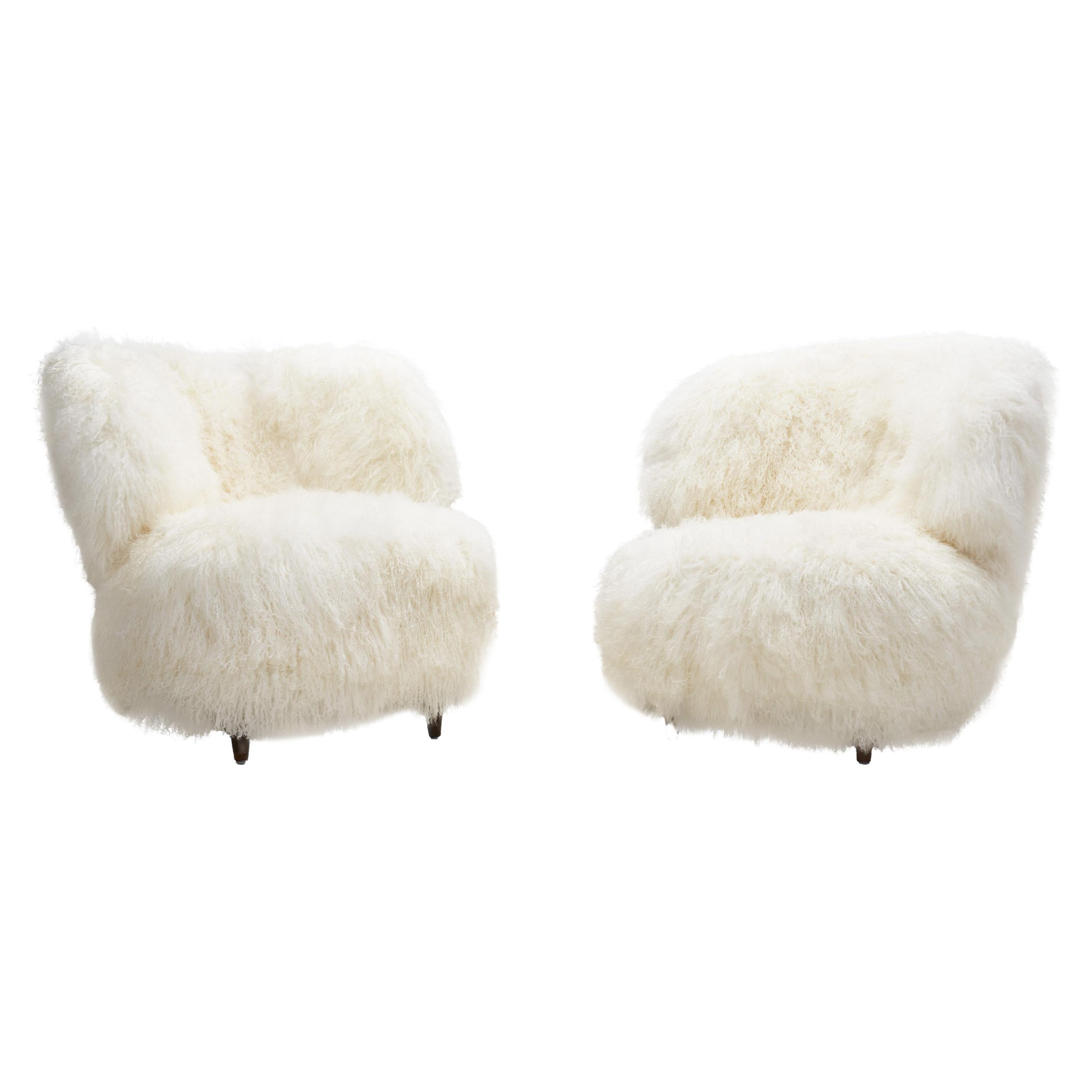 European Easy Chairs in Lush Shearling, Europe 1950s For Sale