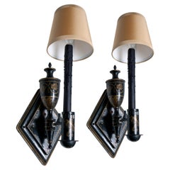 European Ebony Wood Sconces, a pair