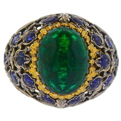 European Emerald Cabochon Sapphire Gold Ring