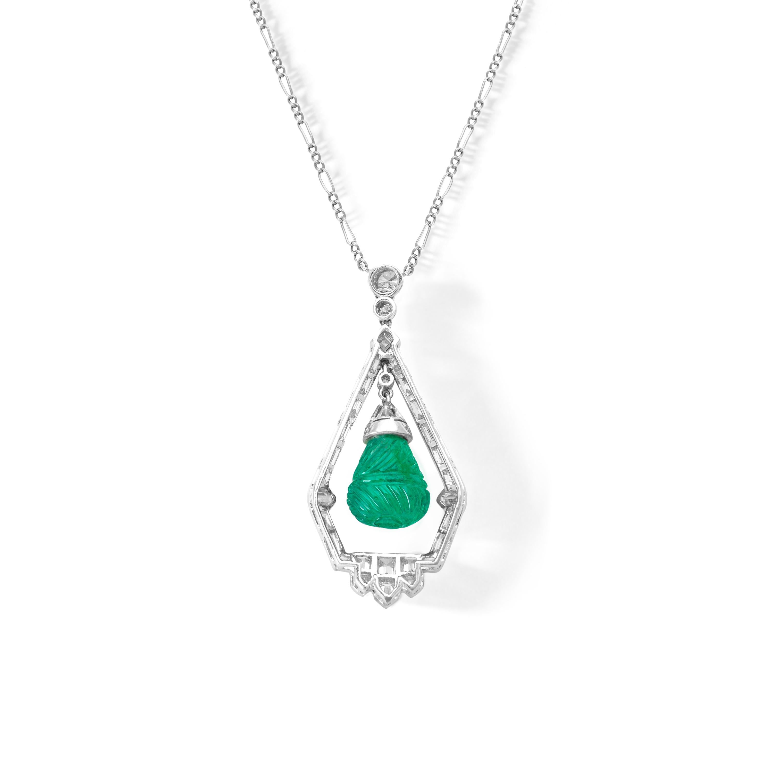 European Emerald Diamond Platinum Demi-Parure 2