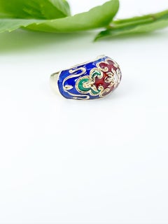 European Enamel Cocktail Diamond Ring 14kt Yellow Gold