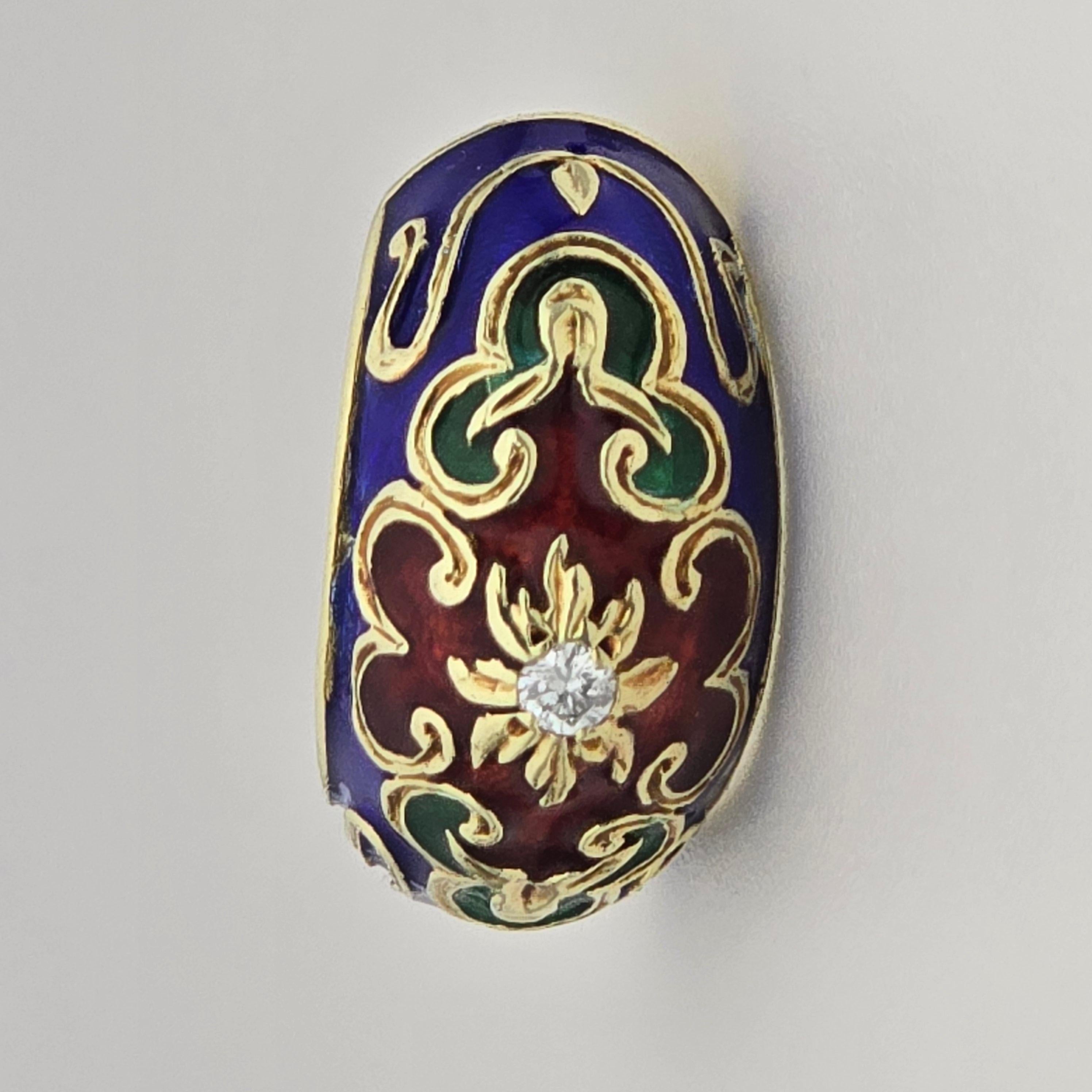 Bague cocktail européenne en or jaune 14 carats avec émail et diamants Bon état - En vente à Jupiter, FL