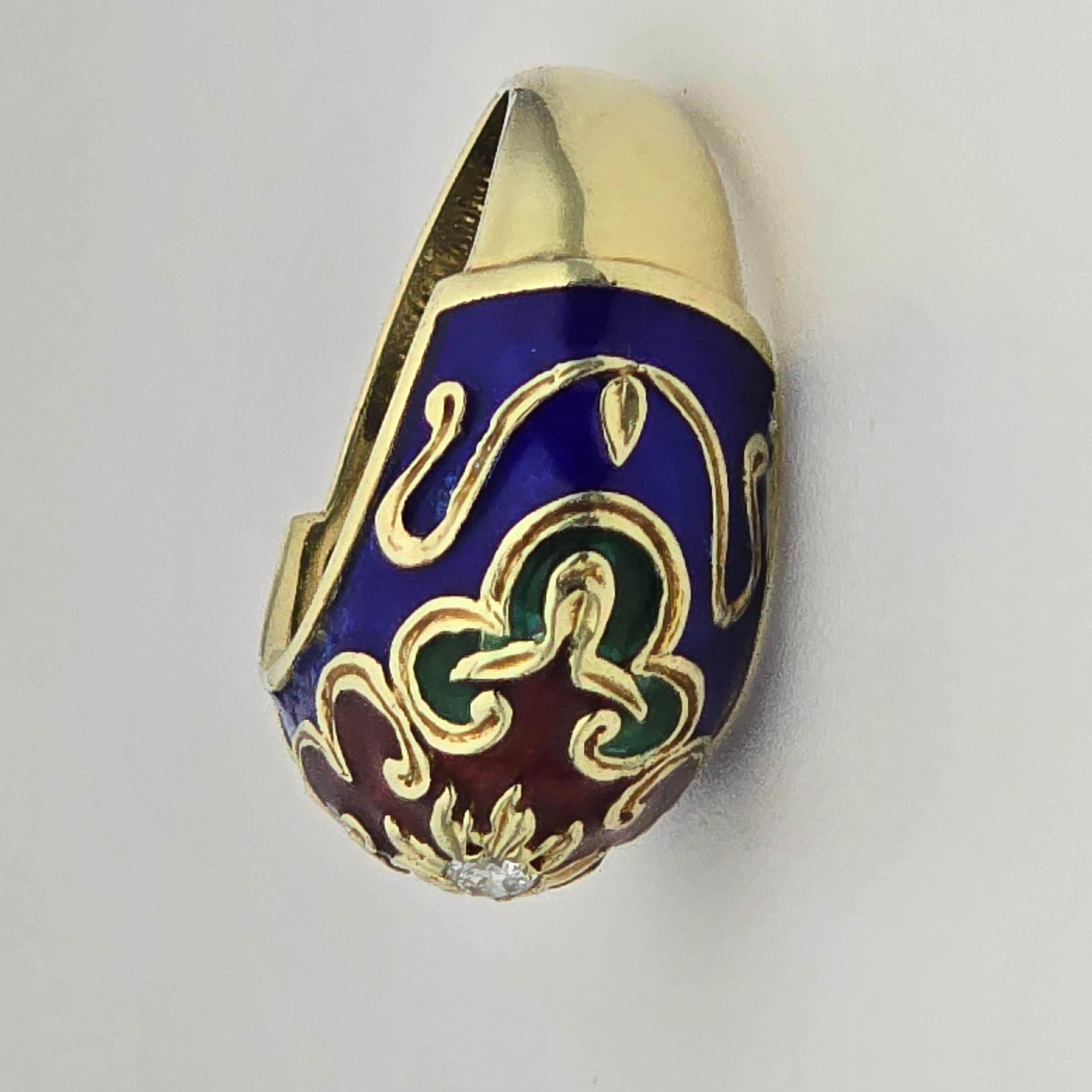 Bague cocktail européenne en or jaune 14 carats avec émail et diamants Pour femmes en vente