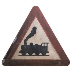 European Enameled Steel Railroad Sign Choo Choo Train