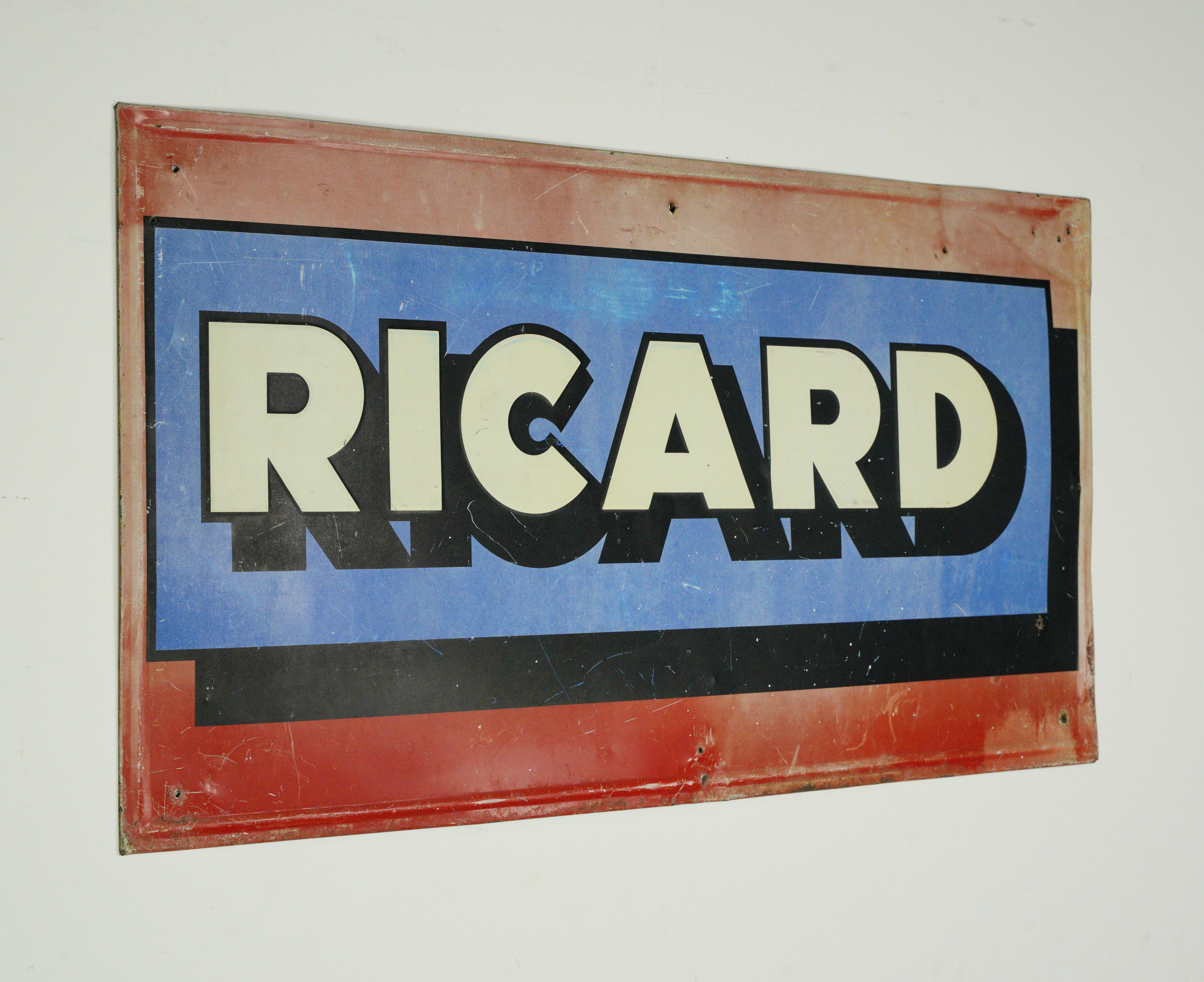 European Enameled Steel Ricard Wall Sign In Good Condition For Sale In New York, NY