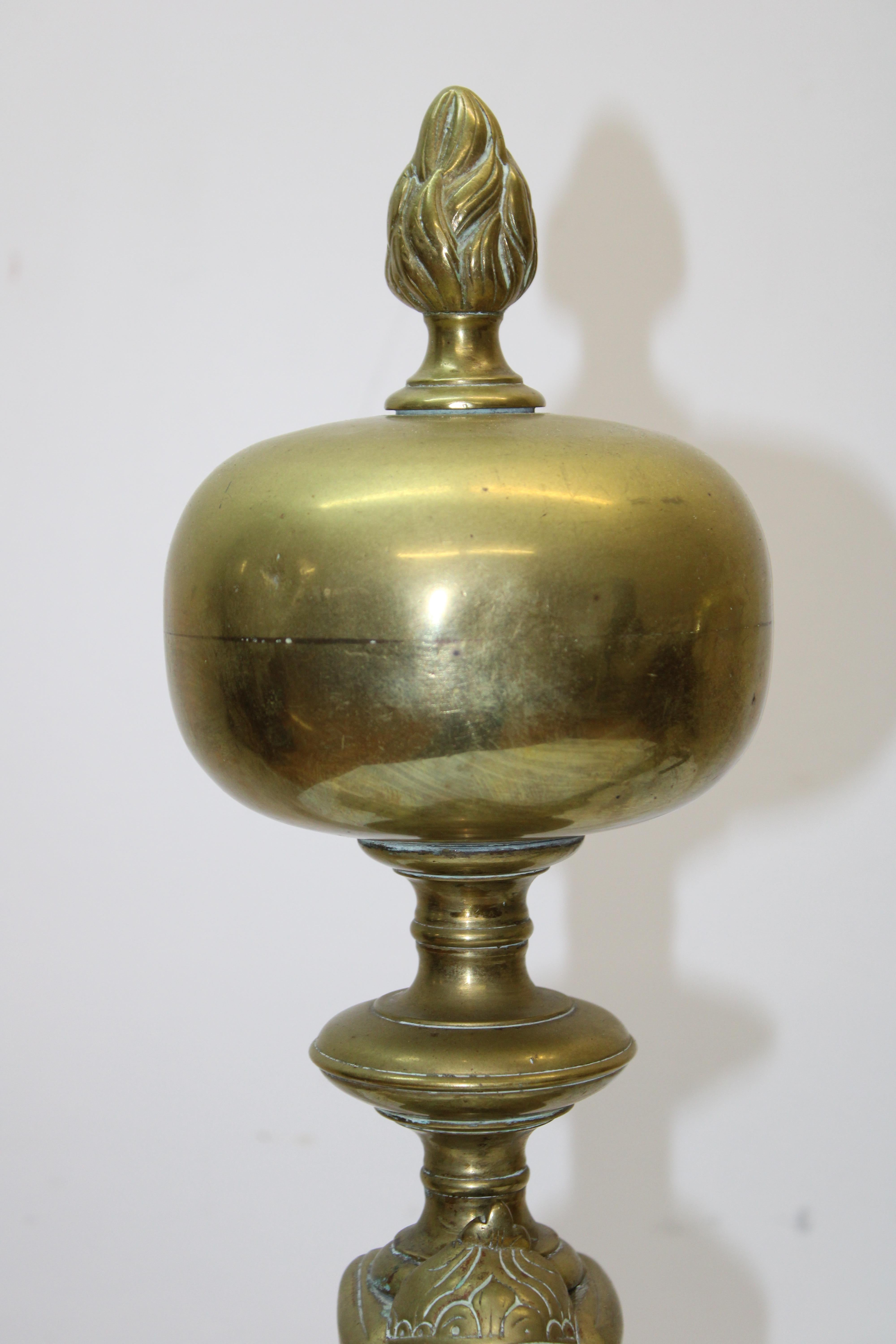 18th Century European Engraved Brass Andirons For Sale