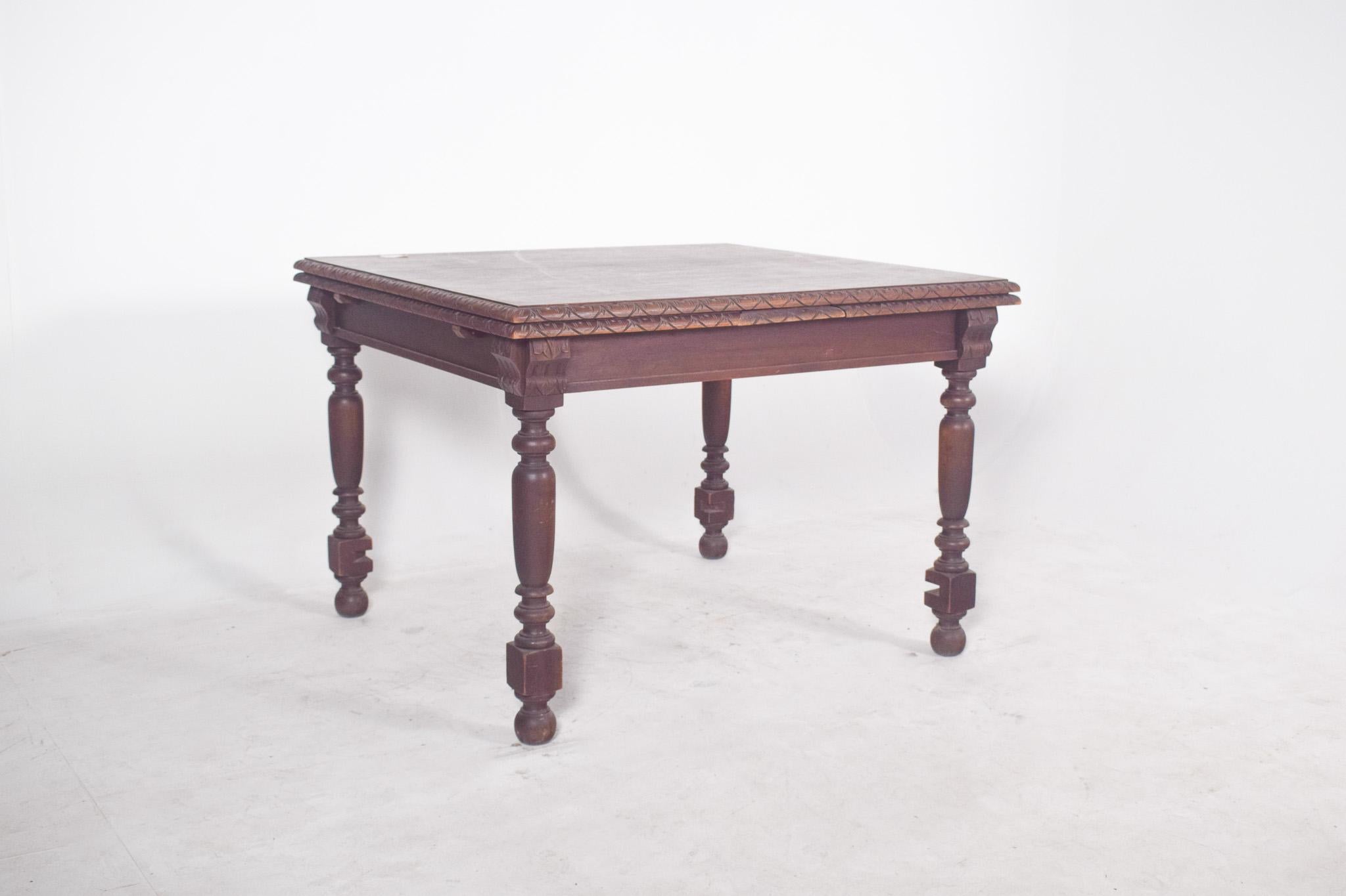 Wood European Extendable Dining Table with Turned Legs For Sale