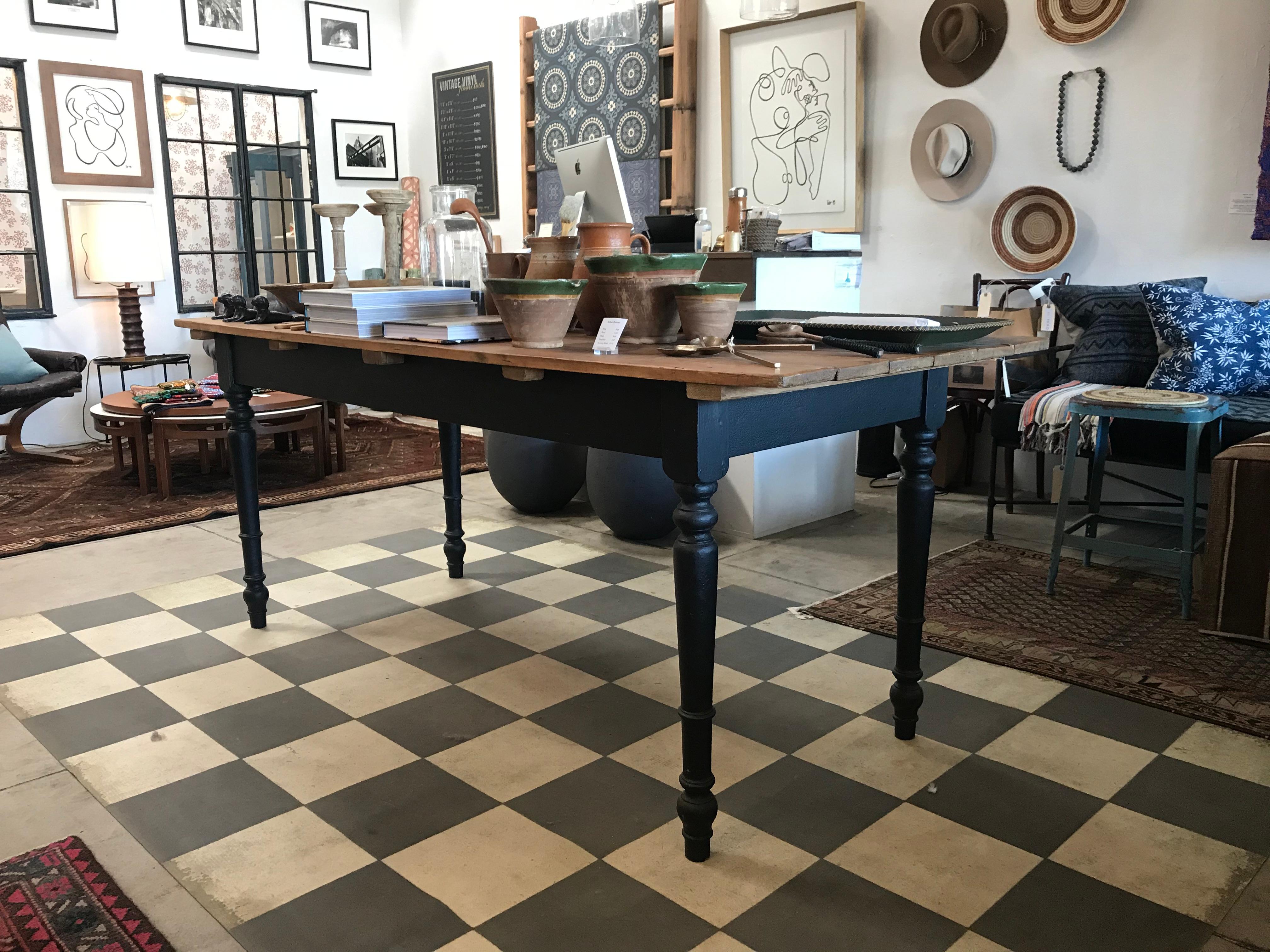 European Farm Table with Grey Turned Legs In Good Condition In Los Angeles, CA