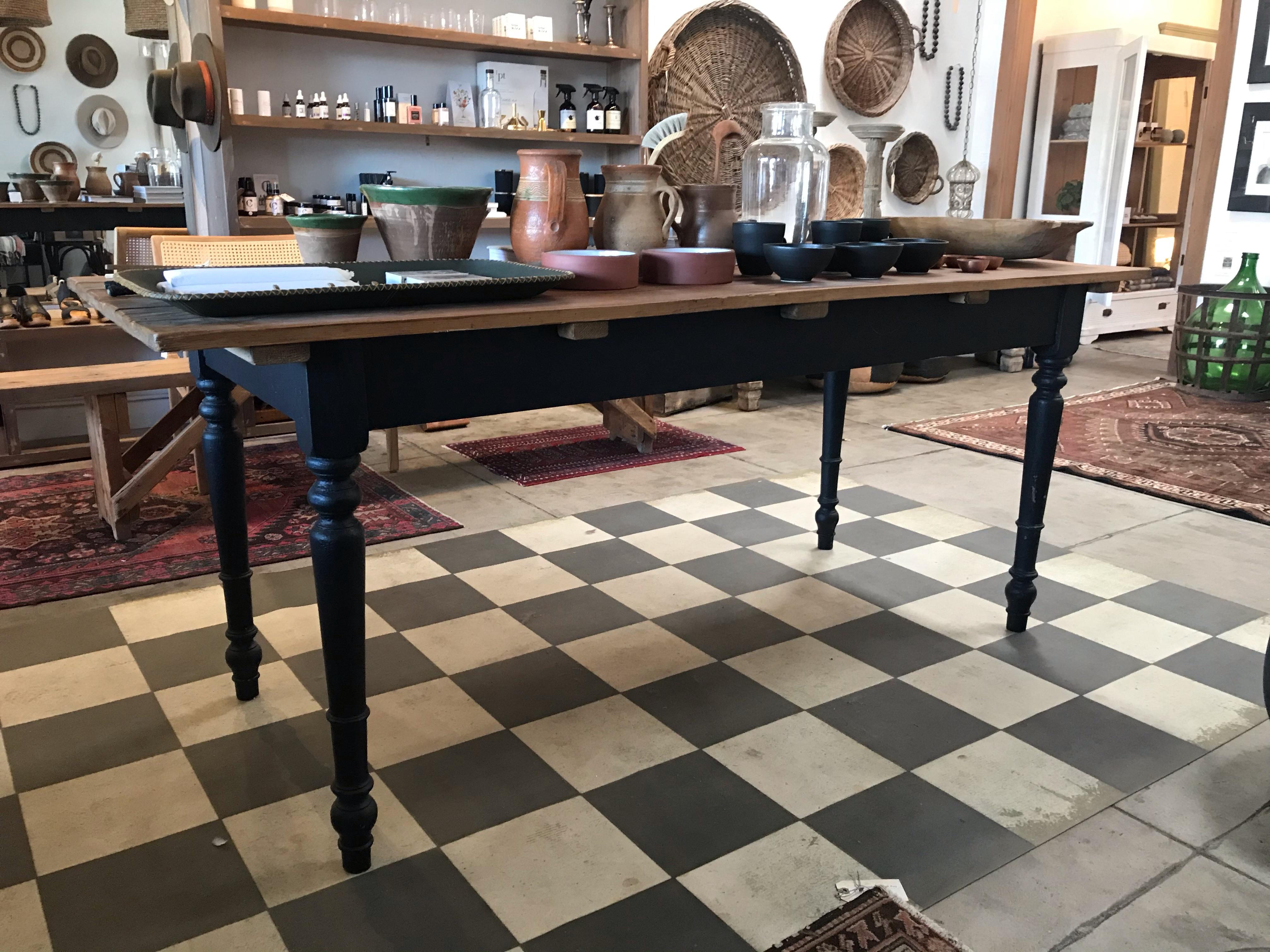 Early 20th Century European Farm Table with Grey Turned Legs