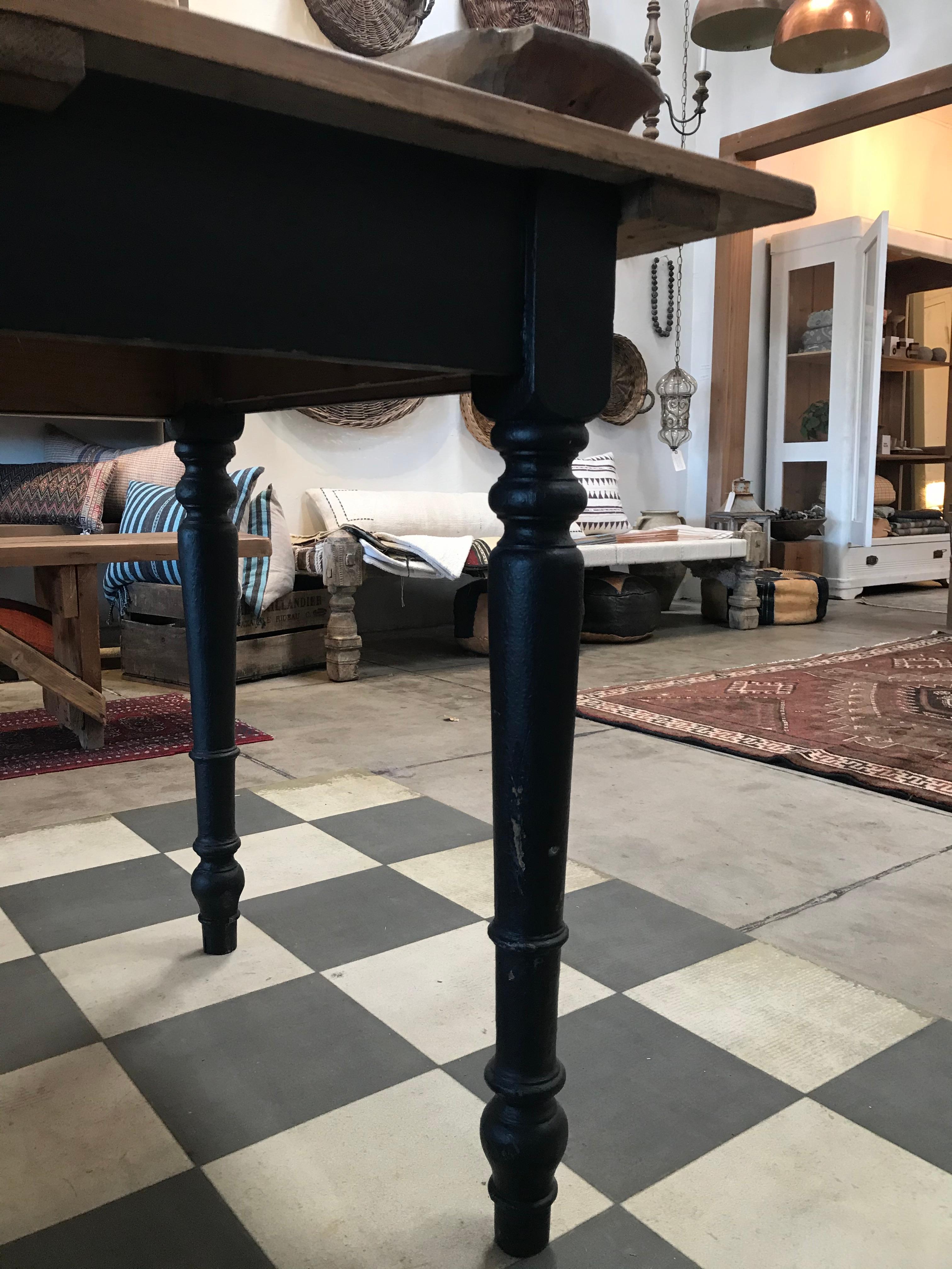 Wood European Farm Table with Grey Turned Legs