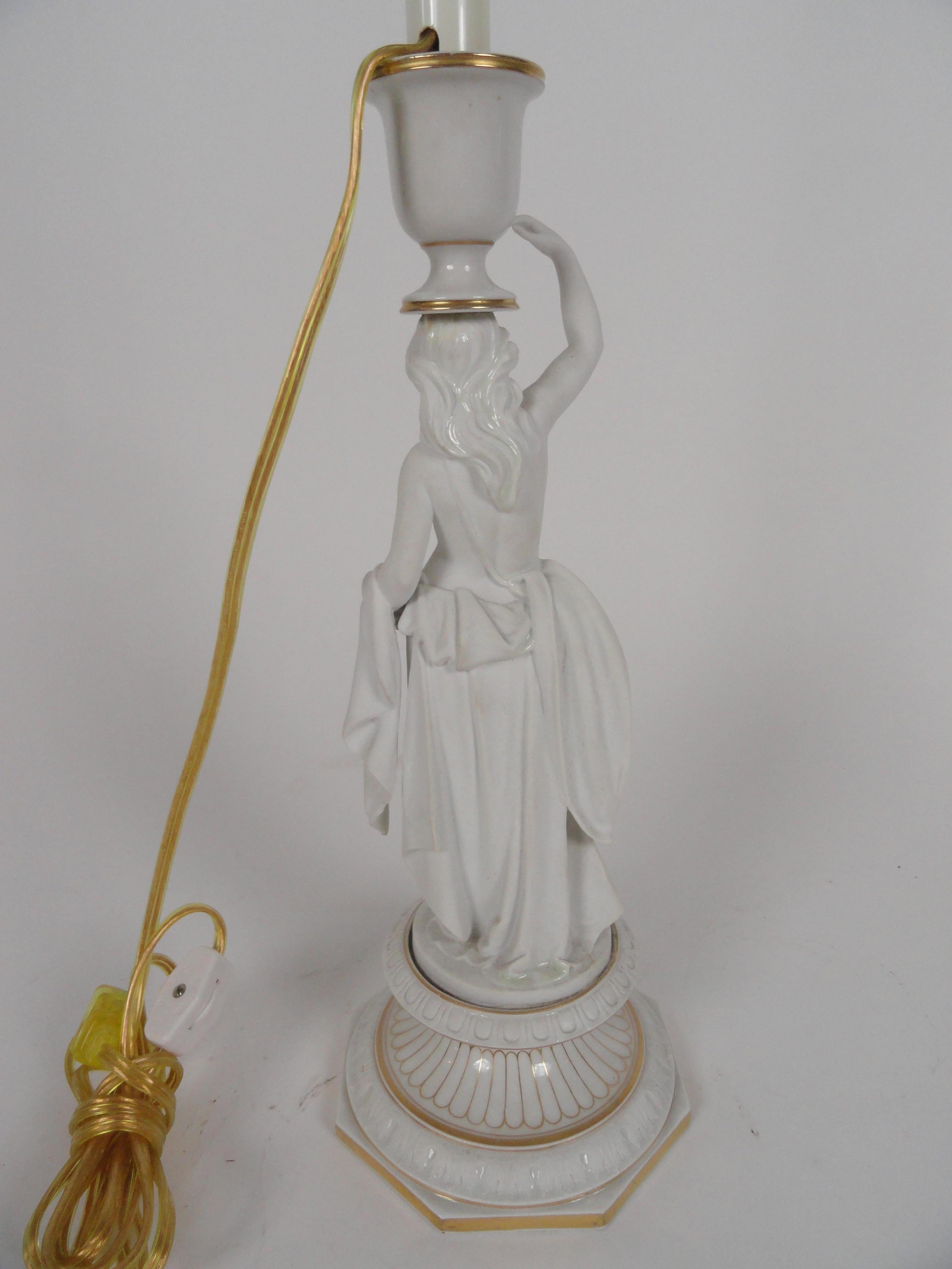 20th Century European Female Figure Bisque Lamp For Sale