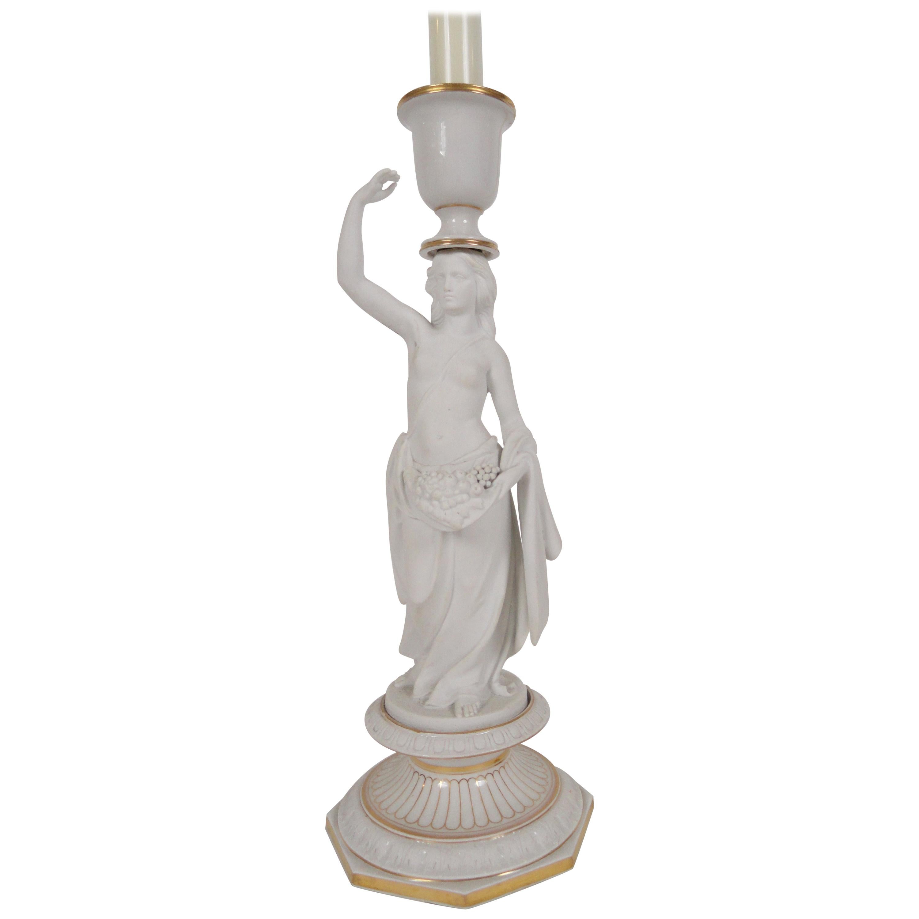 European Female Figure Bisque Lamp For Sale