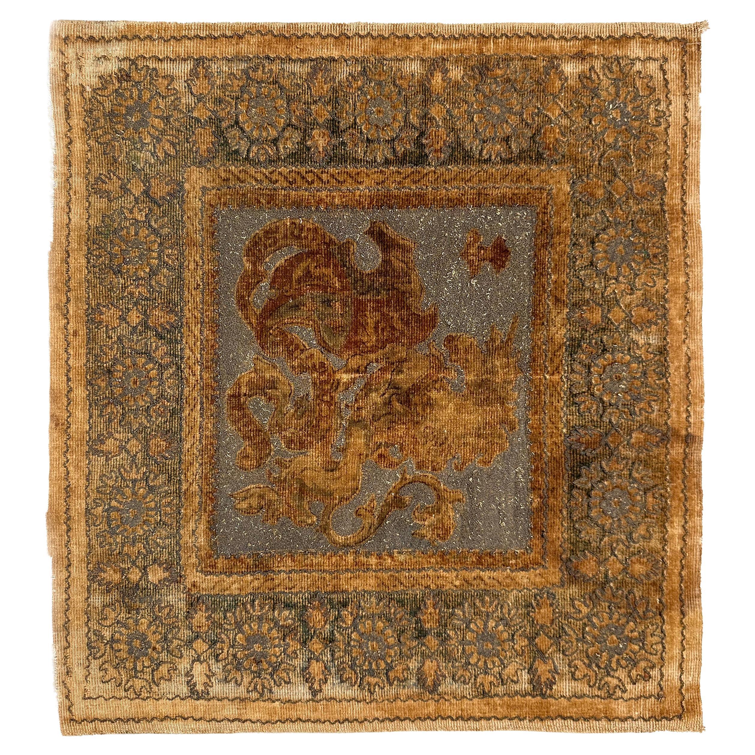European Fine Silk 
Metal Fine Tapestry 61cm×61cm Framed 2×2 c.1700