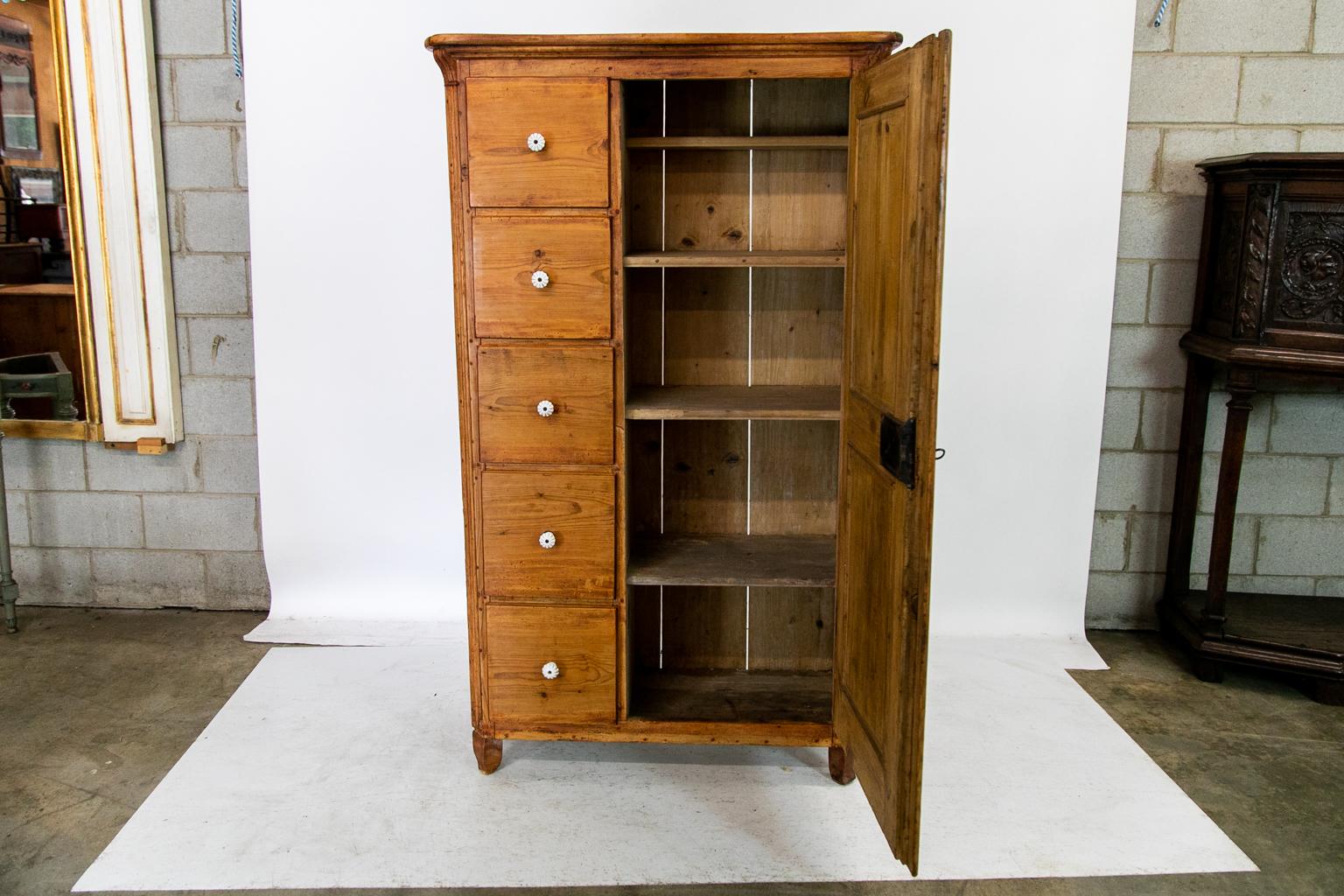 Late 19th Century European Five-Drawer Pine Cabinet For Sale