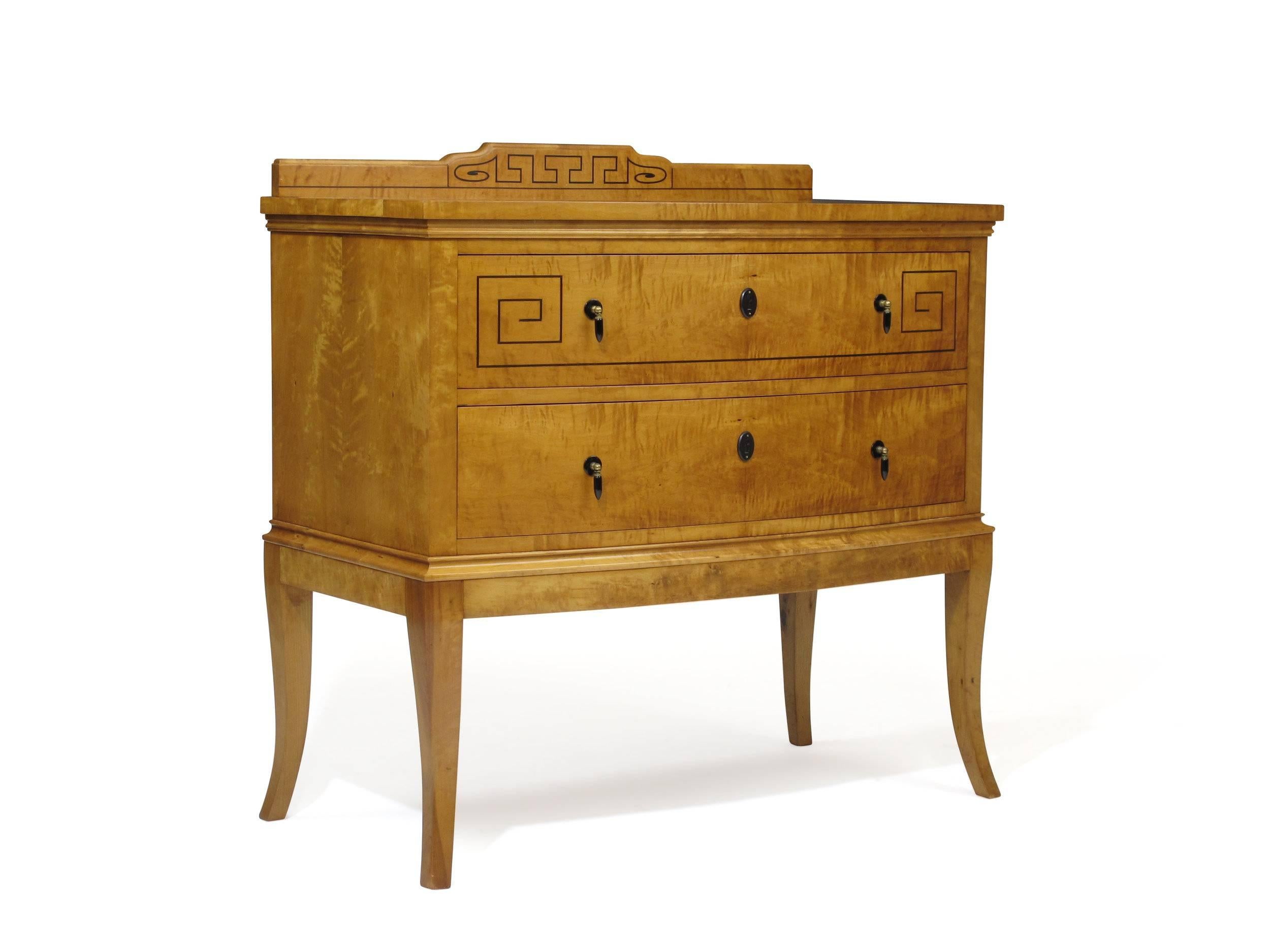 Lacquered European Flamed Birch Chest with Ebony Inlay