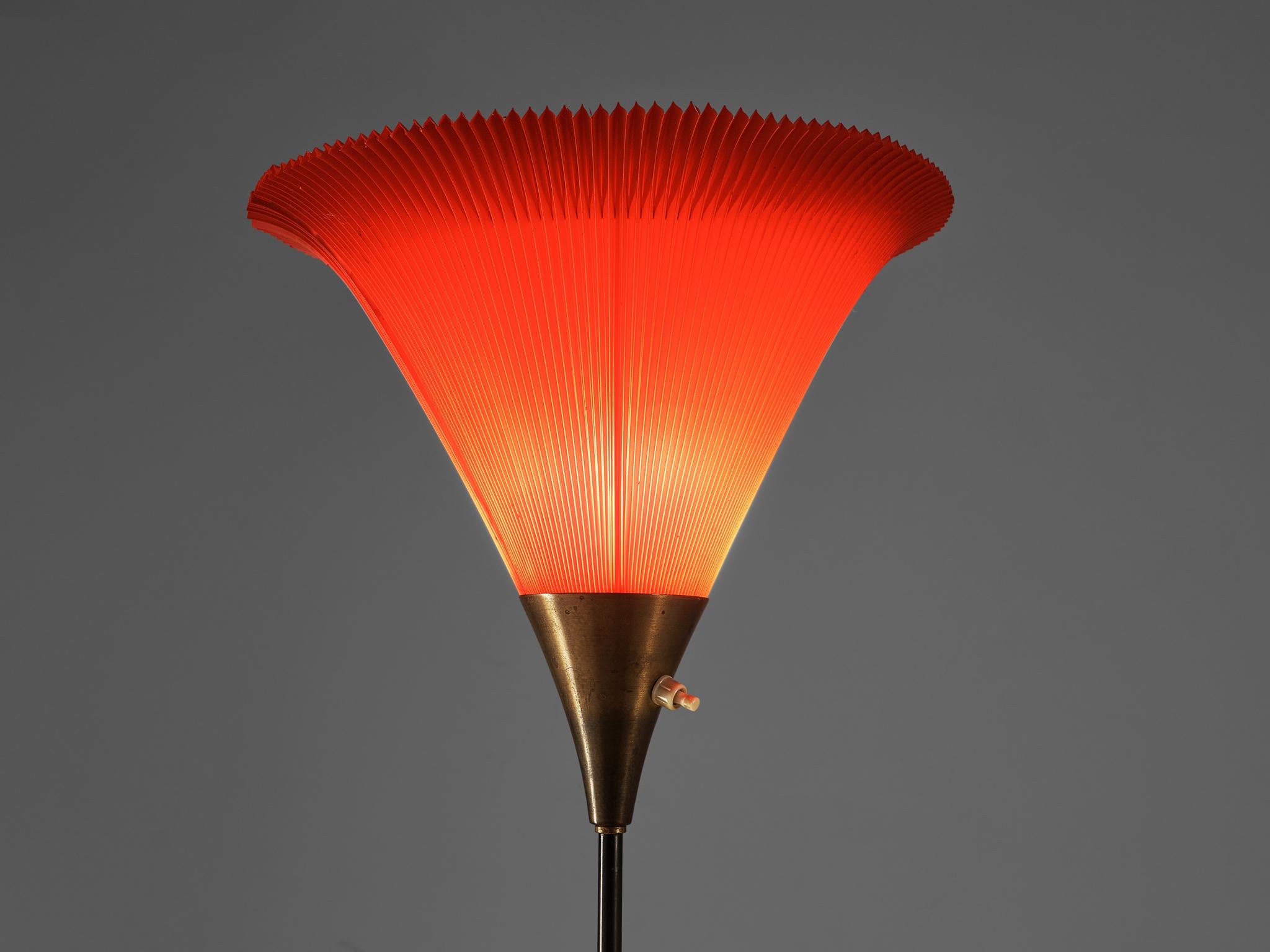 Mid-20th Century Delicate Floor Lamp with Red Tulip Shade  For Sale