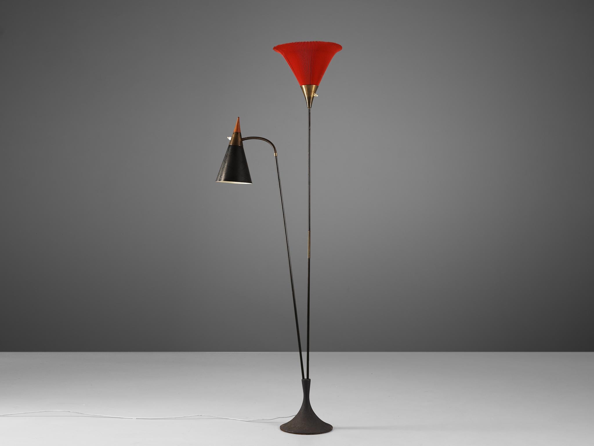 Metal Delicate Floor Lamp with Red Tulip Shade  For Sale