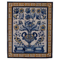 Retro European Floral and Animal Blue and White Tiled Wall Artwork Wall Hanging 