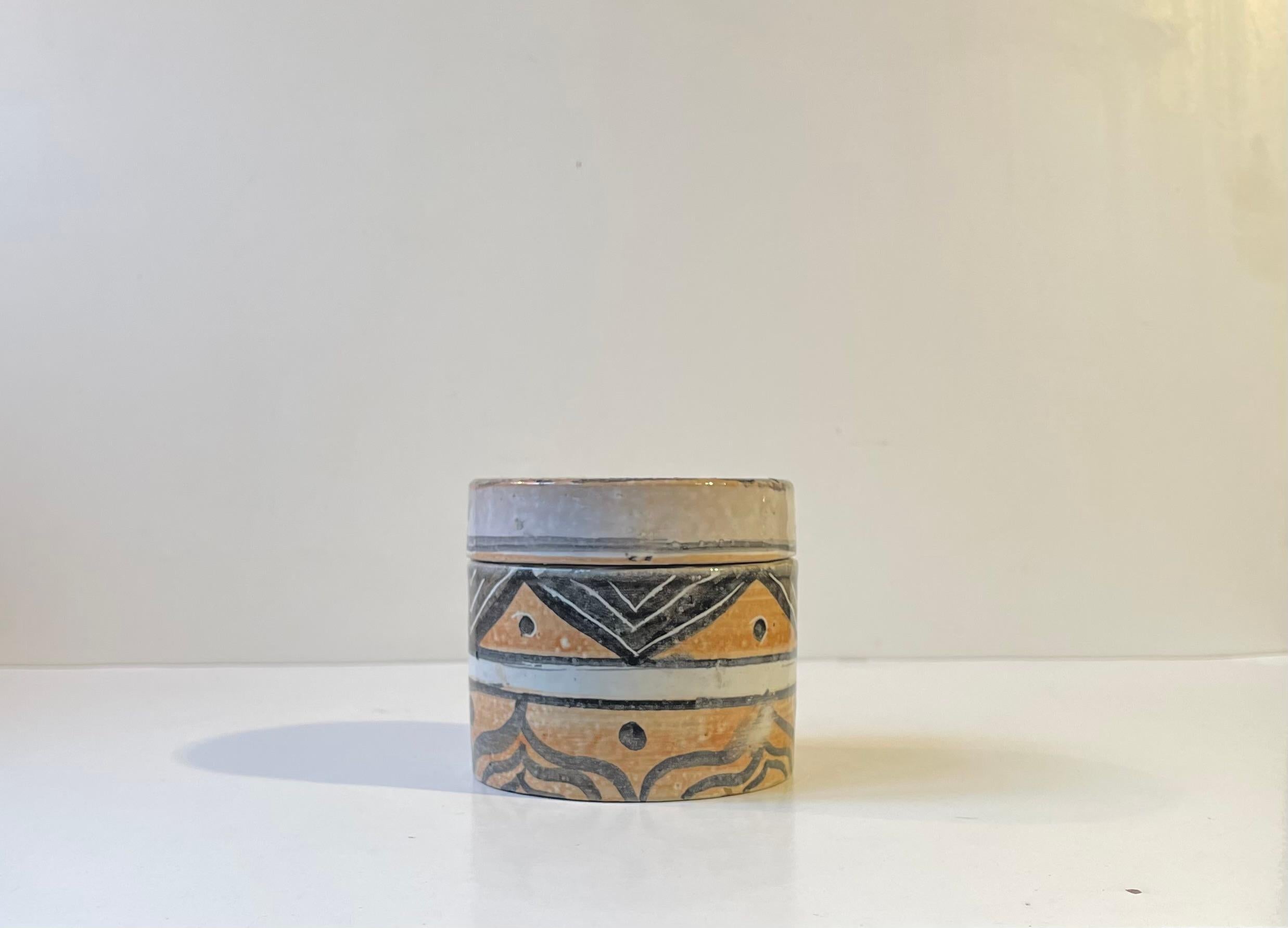 European Folk Art - Naive Trinket Jar in Glazed Terracotta, 1970s For Sale 1