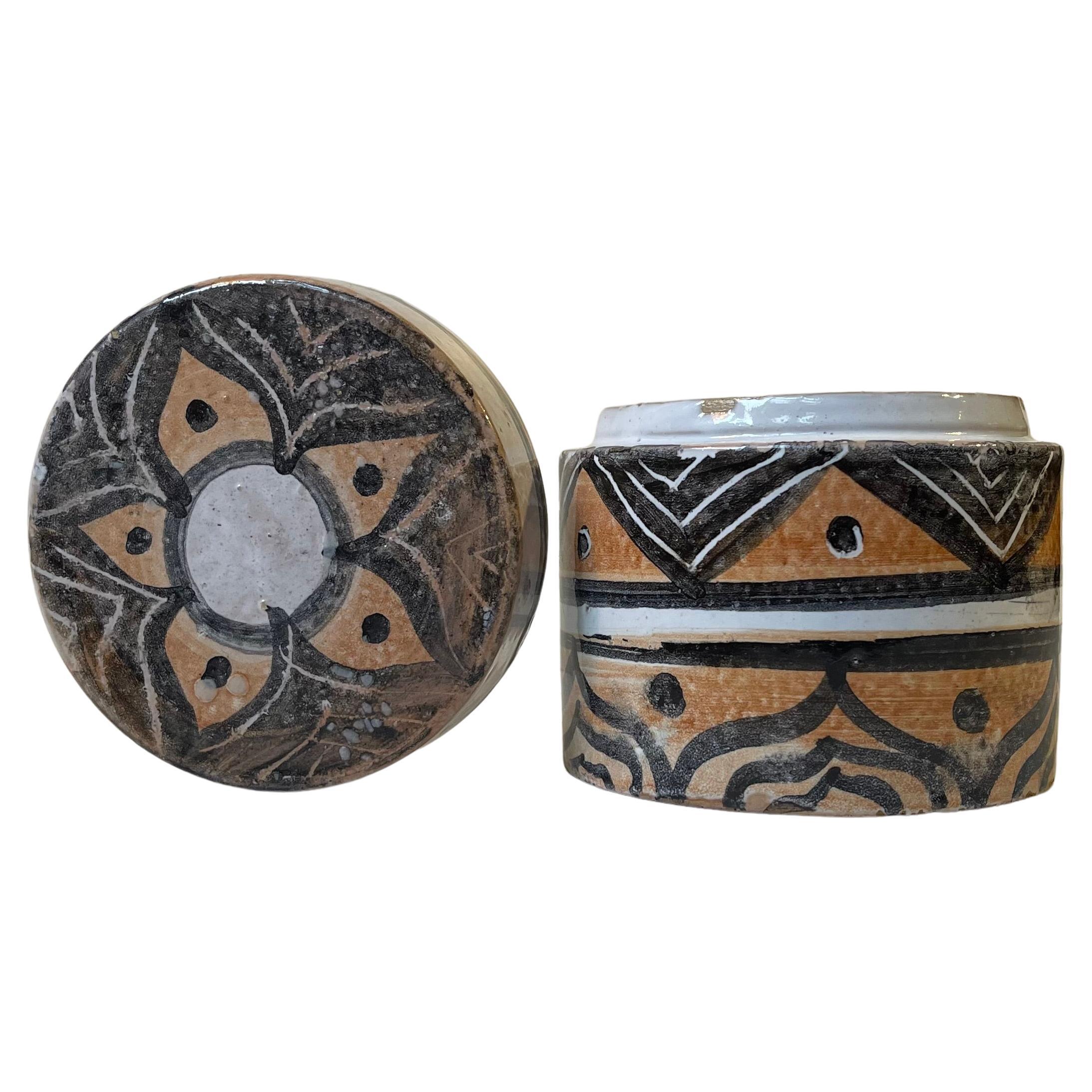European Folk Art - Naive Trinket Jar in Glazed Terracotta, 1970s For Sale