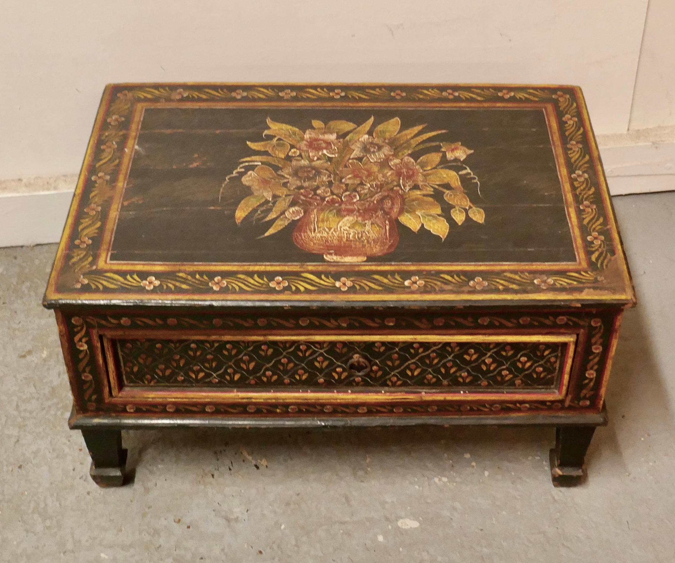 European Folk Art Painted Low Table with Drawer In Good Condition For Sale In Chillerton, Isle of Wight