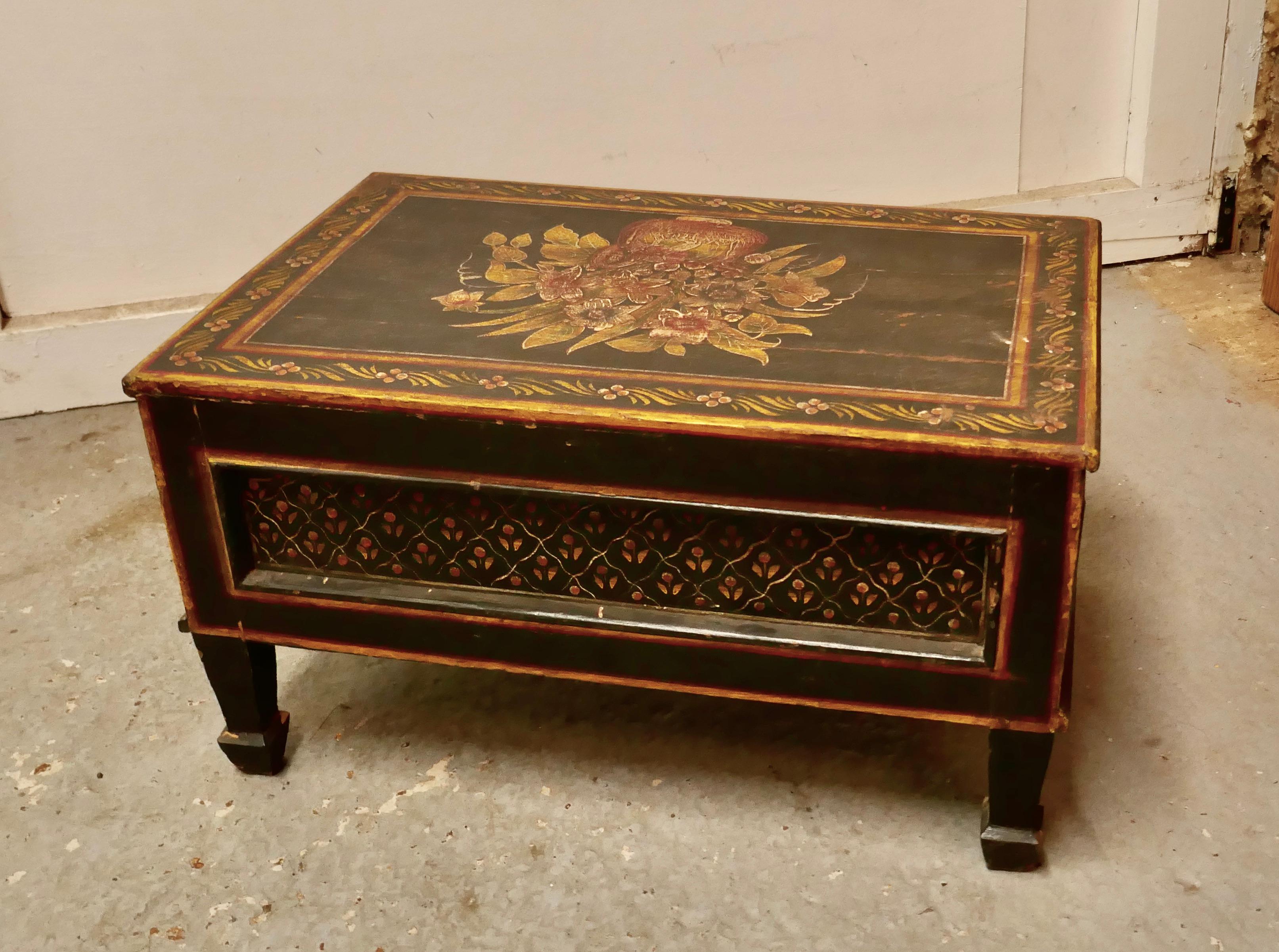 European Folk Art Painted Low Table with Drawer For Sale 2