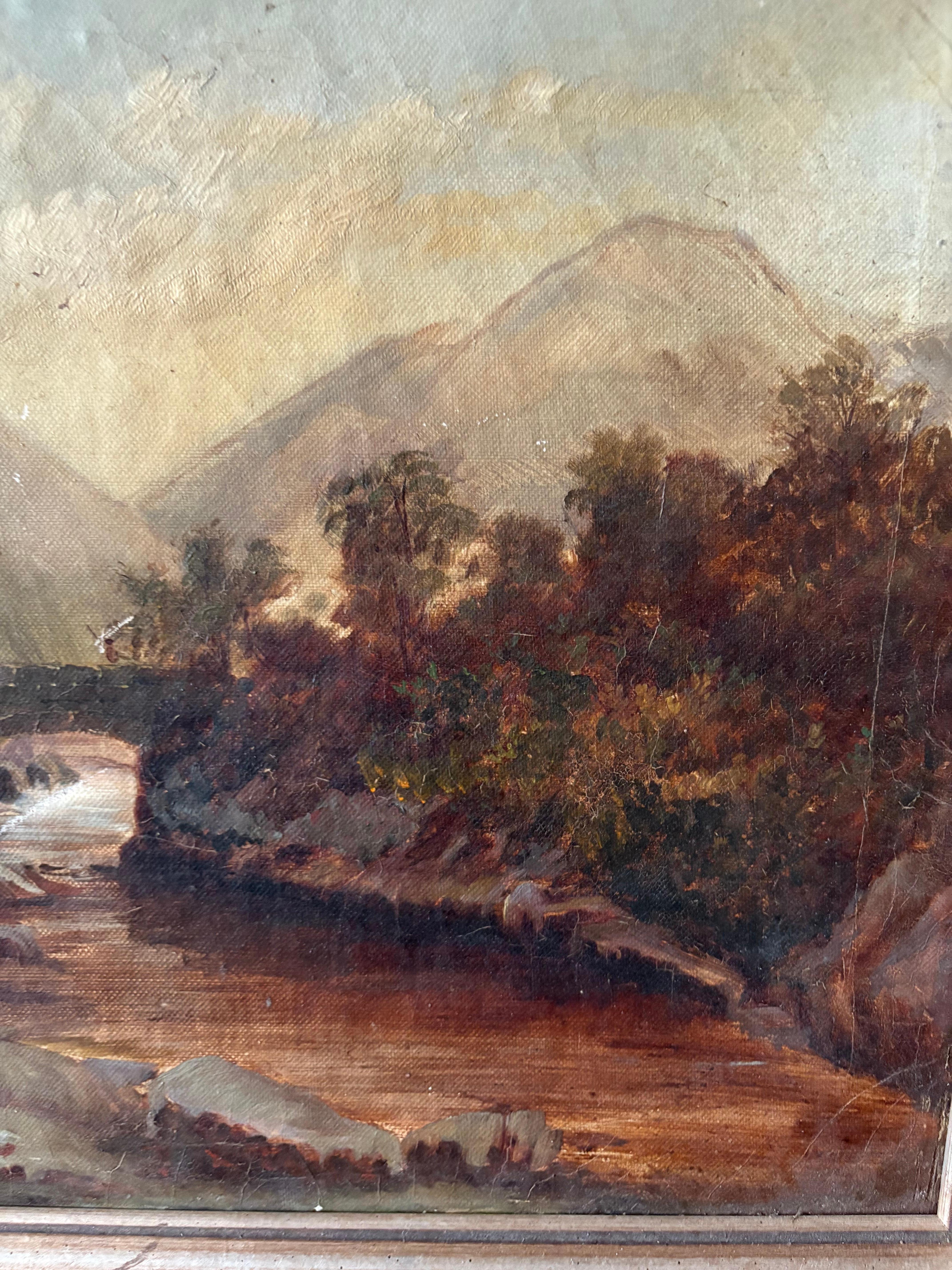 European Framed Oil on Canvas of a Landscape, 19th Century In Good Condition For Sale In Savannah, GA