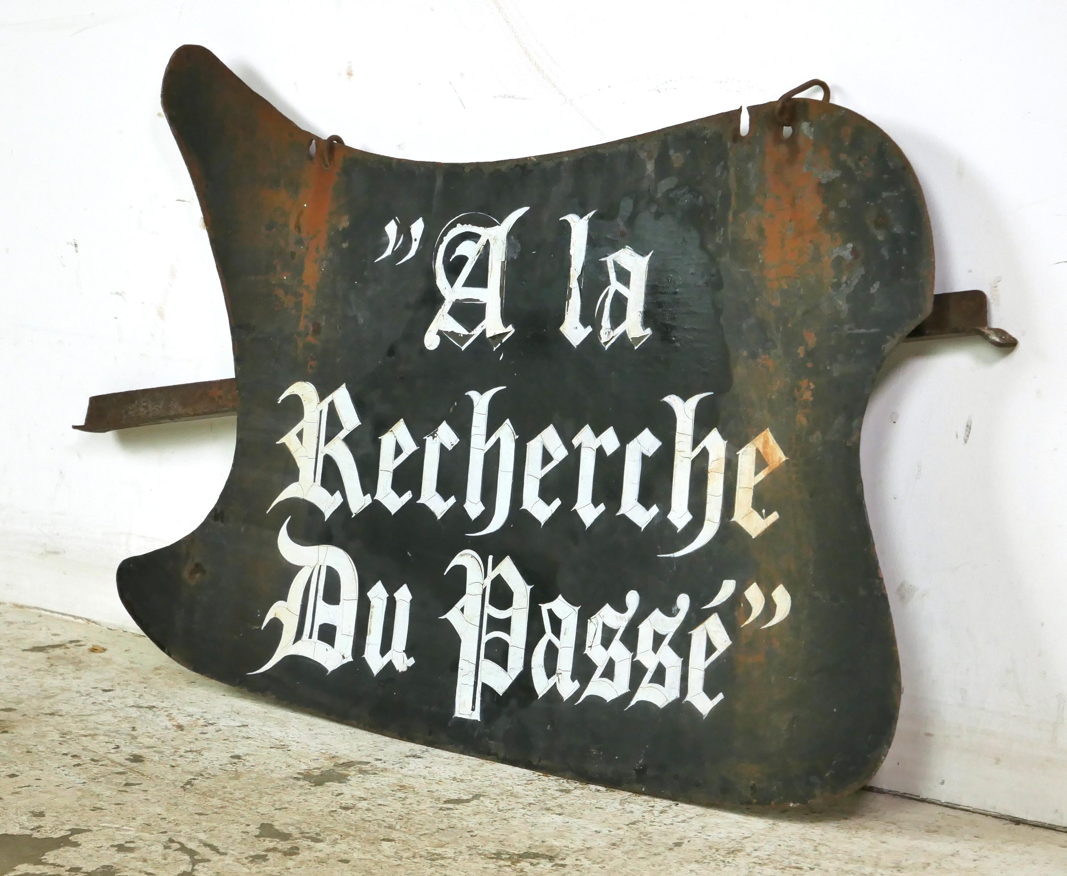 European commercial double-sided sign made of steel in a black and white color. The sign displays 
