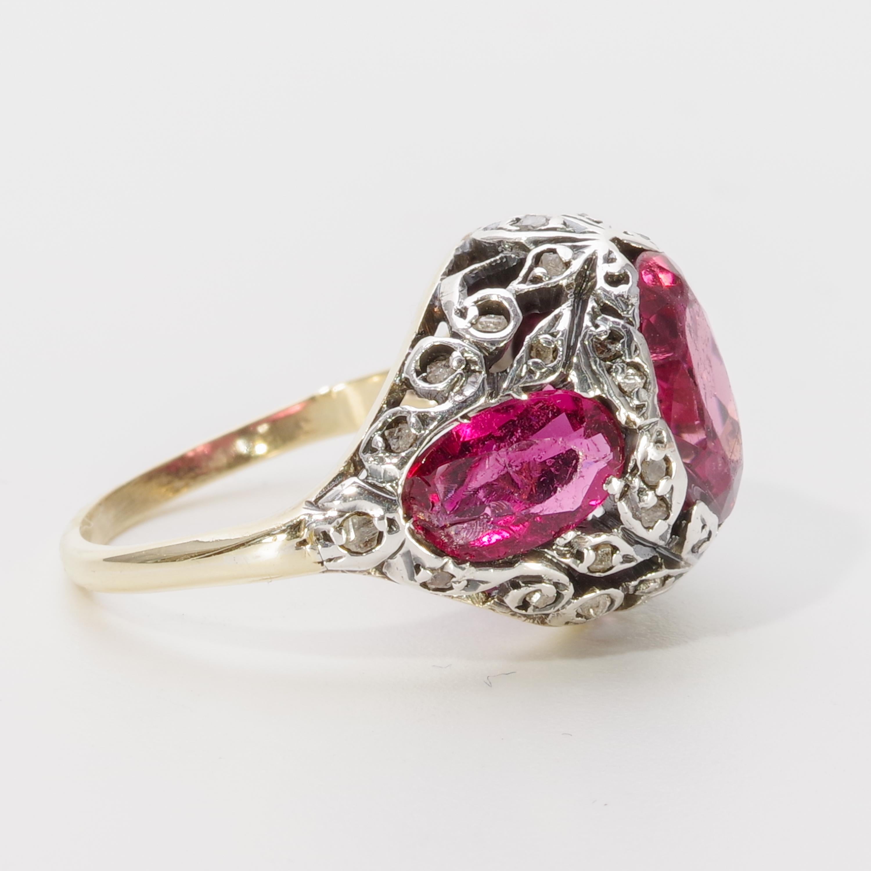 European Georgian Rubellite and Diamond Ring Fit for a Duchess In Fair Condition In Southbury, CT